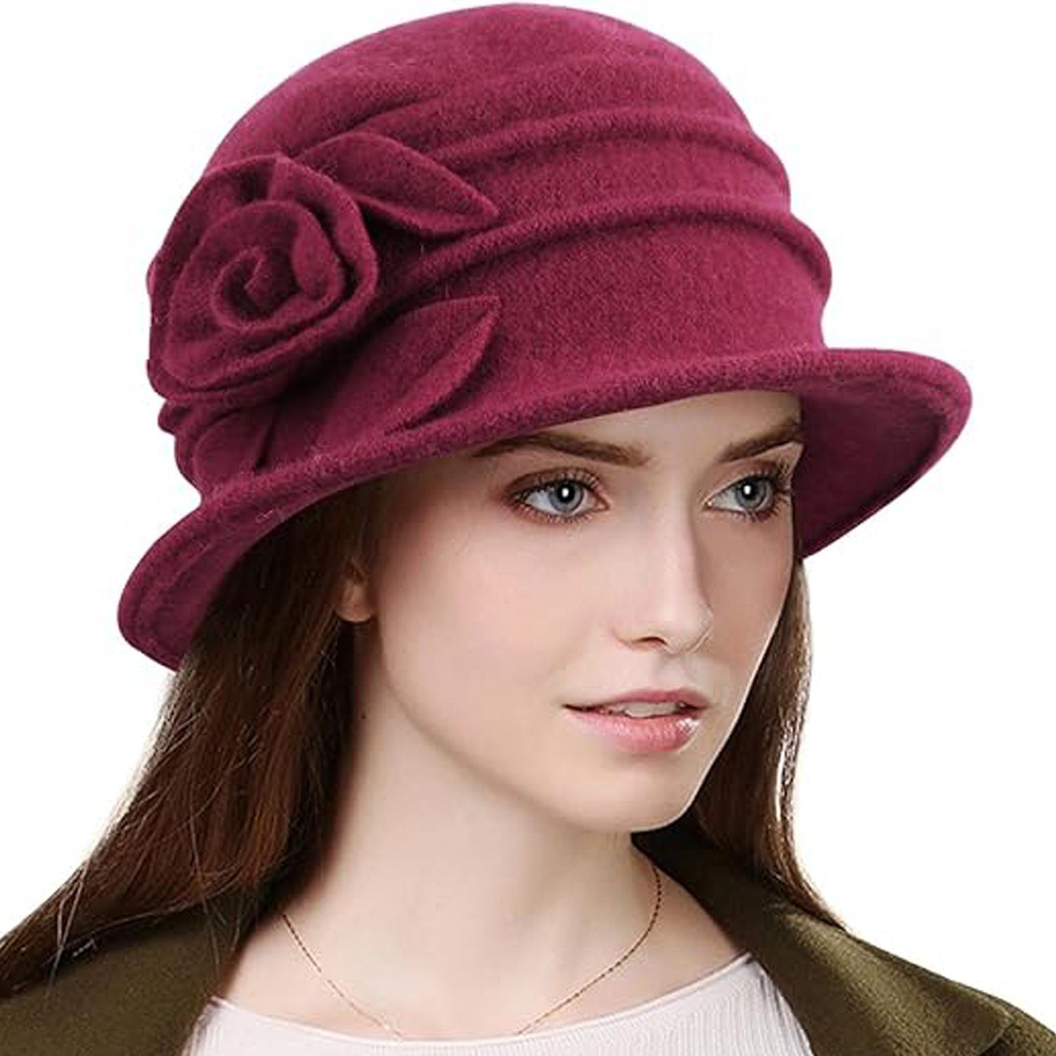 MAGICSHE Baskenmütze Damen Wolle Barett Mütze Wintermütze Beret Weinrot