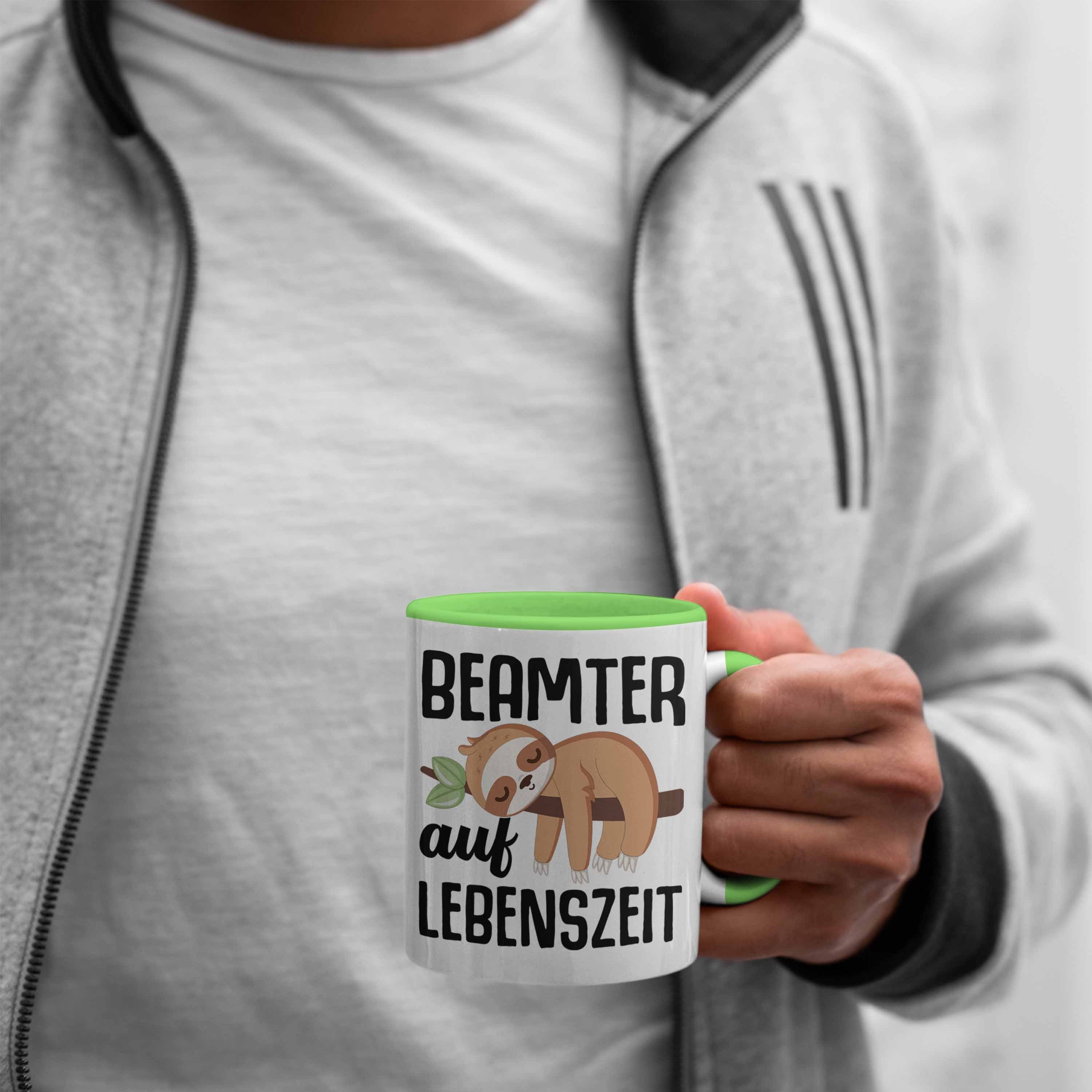 Trendation Tasse Tasse - Lustiger Auf Lebenszeit Trendation Spruch Grün für Lehrer Geschenk Beamter Beamte Faultier Polizist Verbeamtet