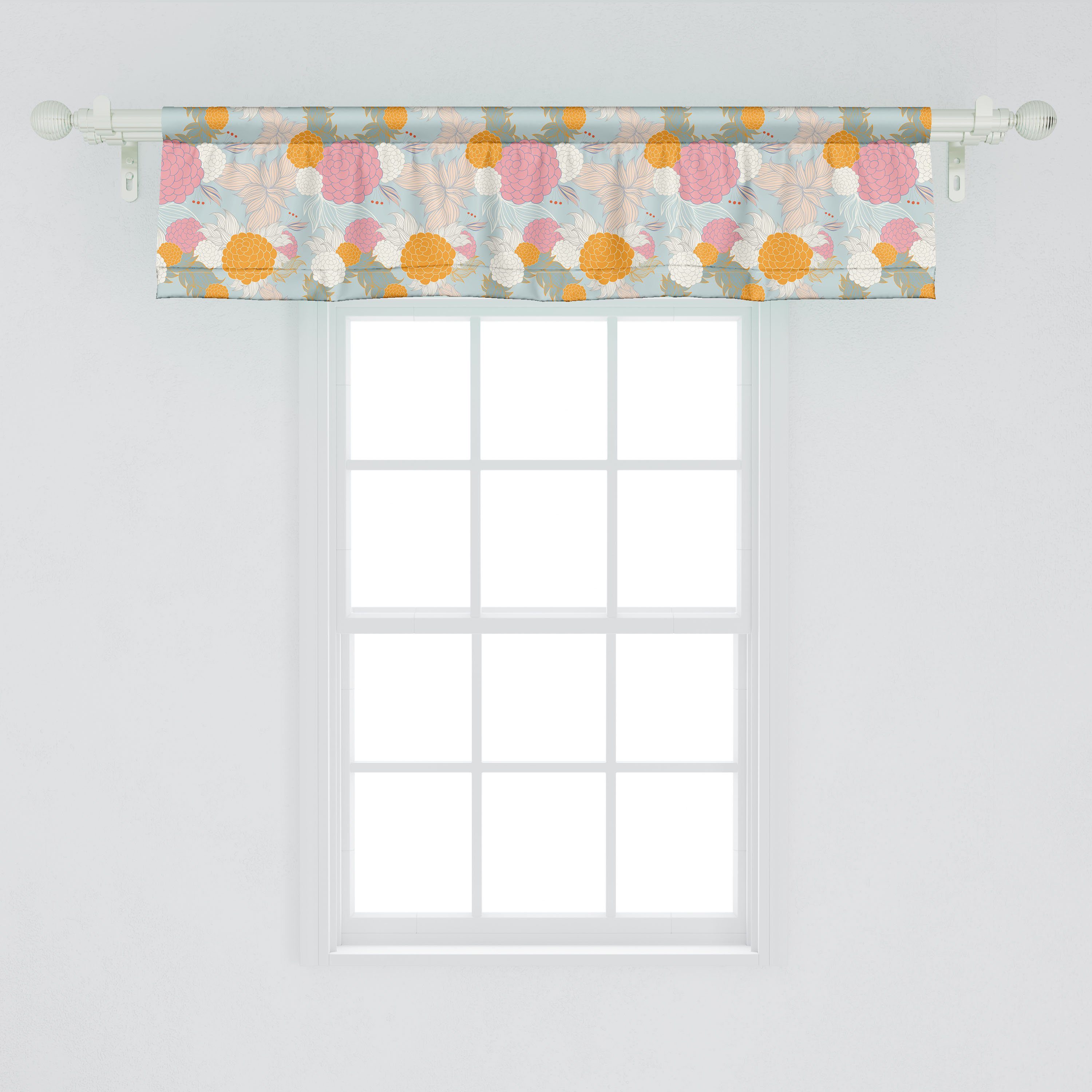 Volant Stangentasche, Blumen Schlafzimmer mit Dekor Microfaser, Abakuhaus, Blumen für Pastelltöne Küche Vorhang Scheibengardine