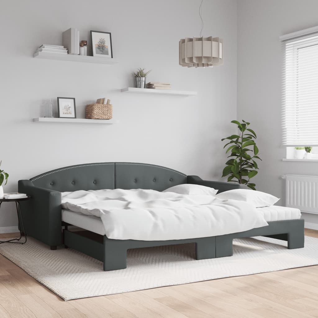 vidaXL Daybed, Tagesbett Ausziehbar mit Matratzen Dunkelgrau 100x200 cm Stoff