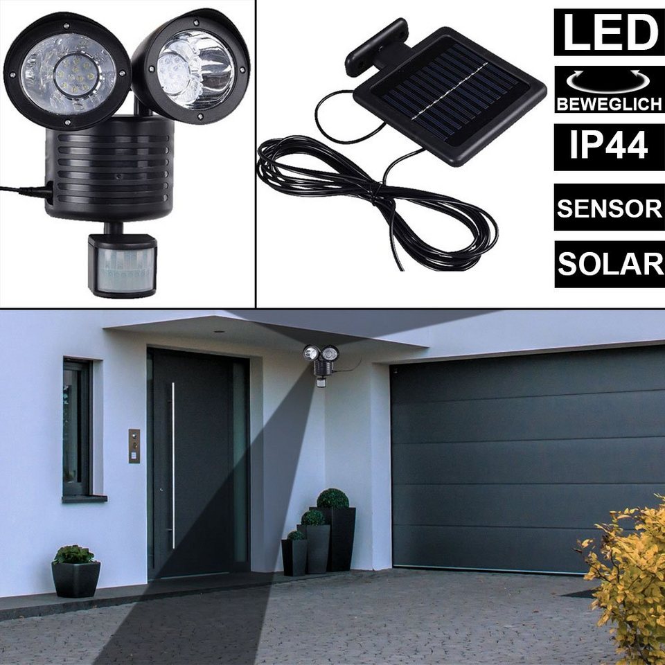 etc-shop LED Wandstrahler, LED-Leuchtmittel fest verbaut, Kaltweiß,  Tageslichtweiß, LED Solar Außen Wand Leuchte Bewegungsmelder Strahler  Einfahrt Hof