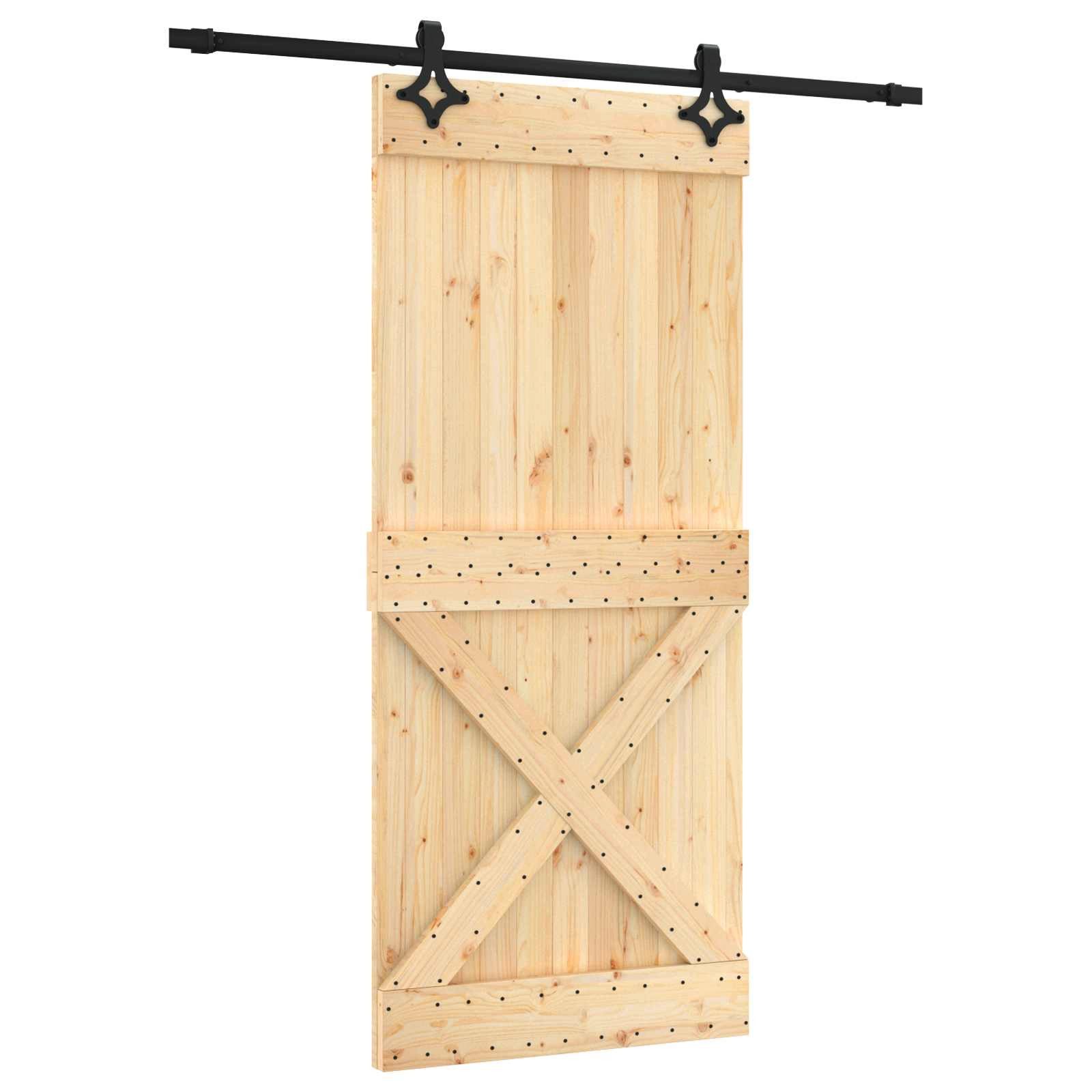 vidaXL Schiebetür Schiebetür Natürlich und Schwarz 90 x 210 cm Massivkiefer (1-St)
