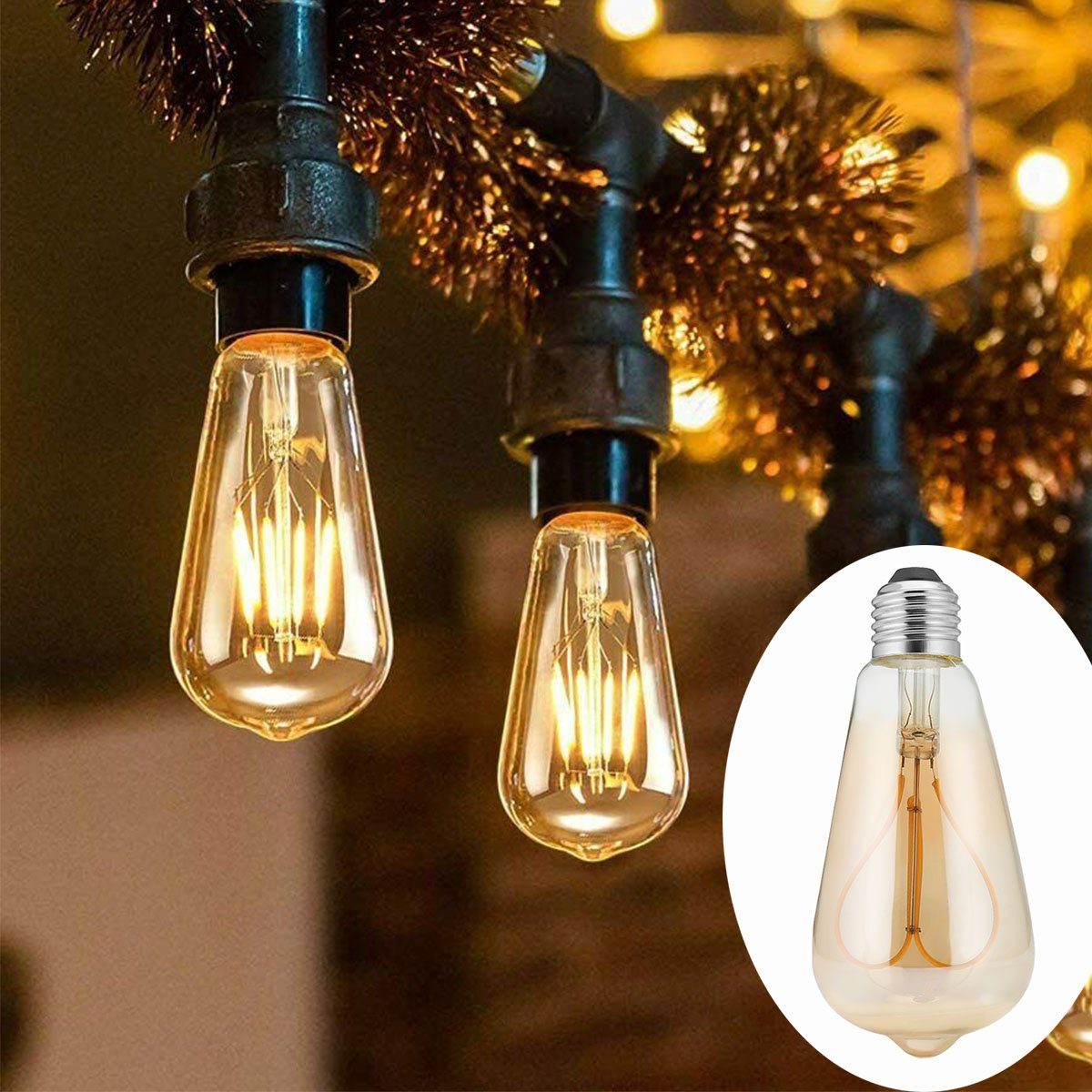 oyajia Flutlichtstrahler 4W LED Edison Glühbirne, Retro Liebe Bulb, Warmweiß 2x 4W LED Edison Glühbirne