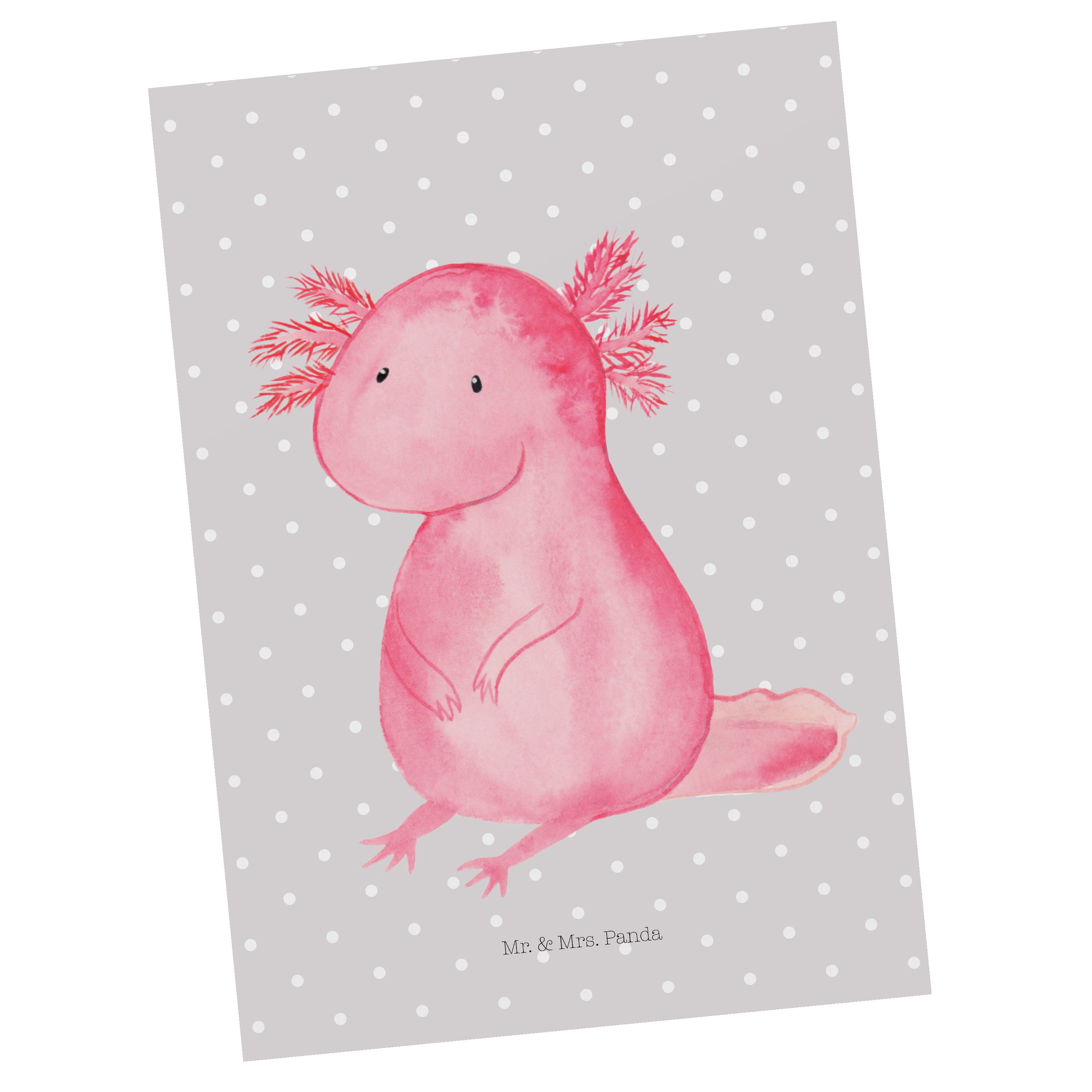Mr. & Mrs. Panda Postkarte Axolotl - Grau Pastell - Geschenk, Molch, Geschenkkarte, Ansichtskart