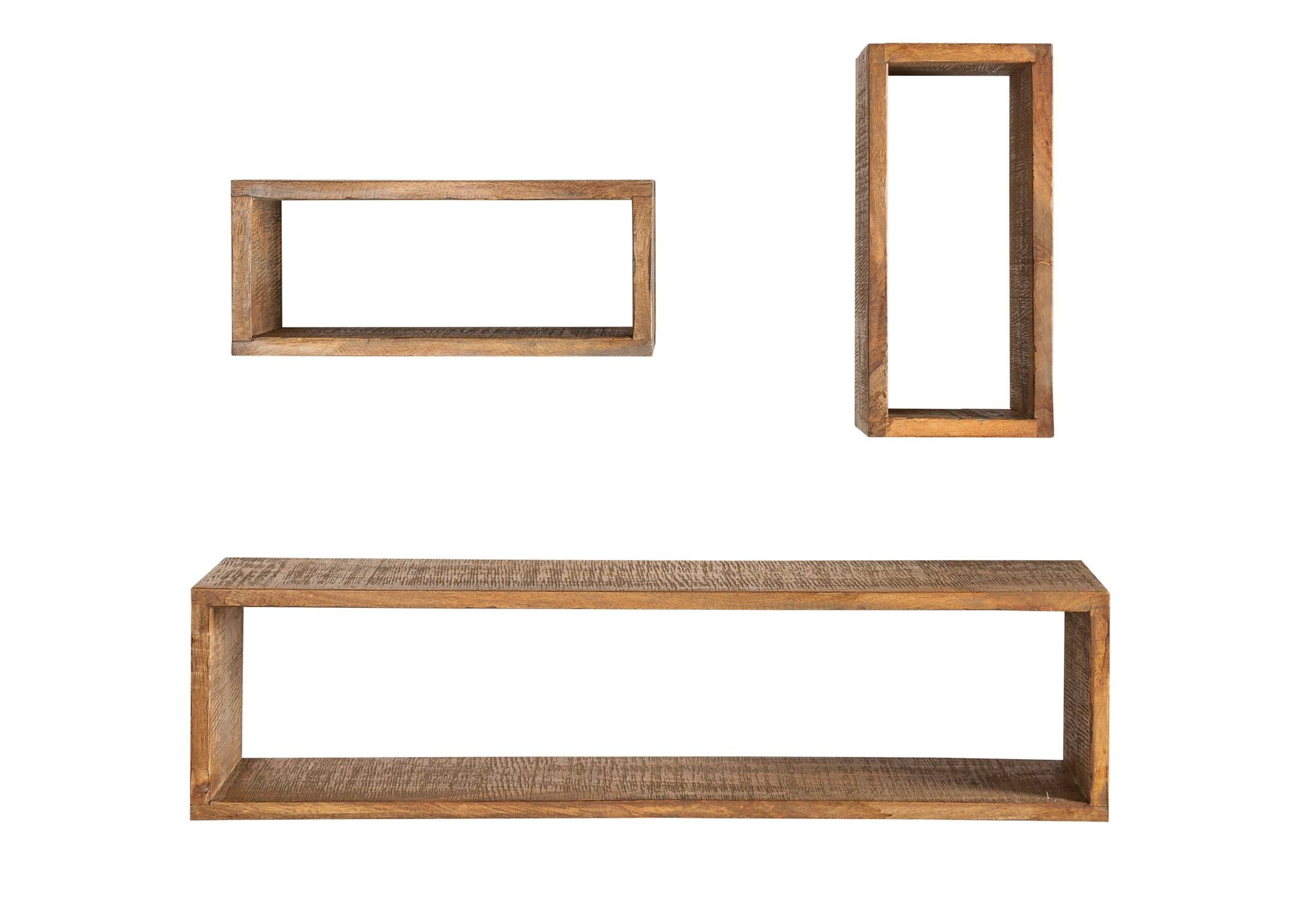 Licht-Erlebnisse Wandregal ERNIE, 3er Set Mangoholz massiv 2x 43 x 19 cm + 94 x 25 cm