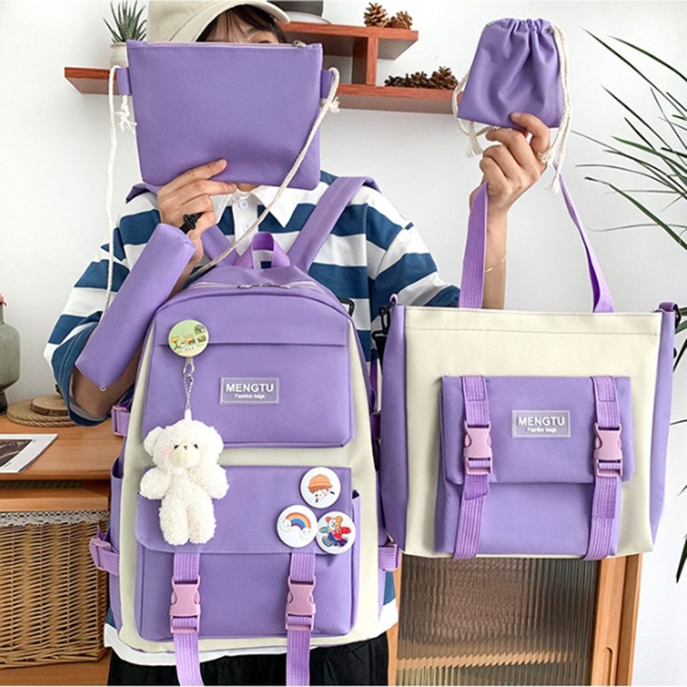 Zaewry Schulrucksack 5-teiliges Kawaii-Rucksack für Mädchen, Laptop-Tasche,Freizeitrucksack