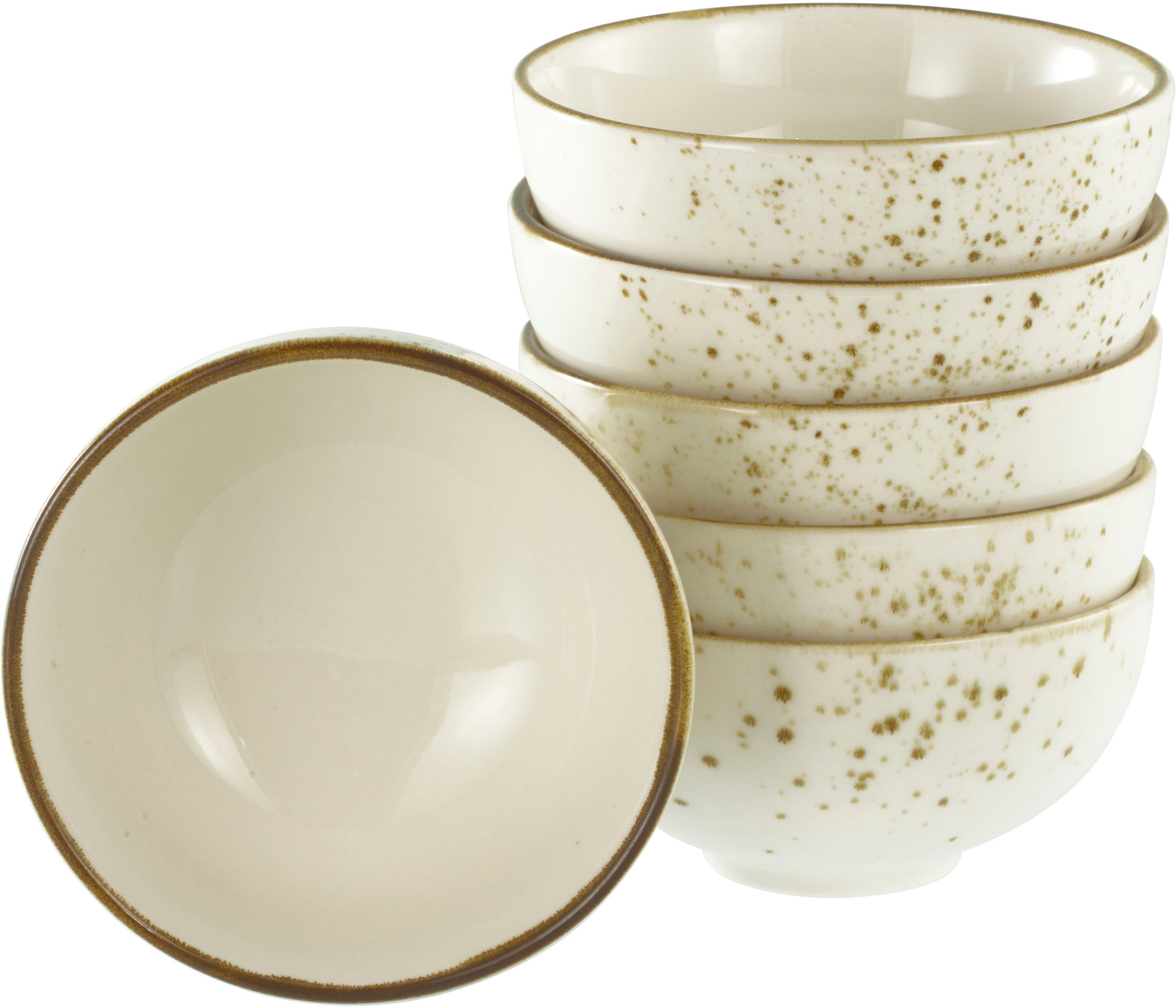 creaTable Dipschale Nature Collection, Schalen-Set, 6-tlg., Steinzeug, (Set, 6-tlg), Naturverbundenes Design, Einzigartige Oberfläche