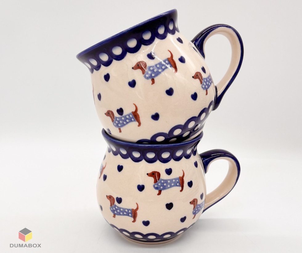Ceramika Bolesławiecka Kalich Becher Handgefertigte Bunzlauer Keramik DACHSHUND Becher 500 ml