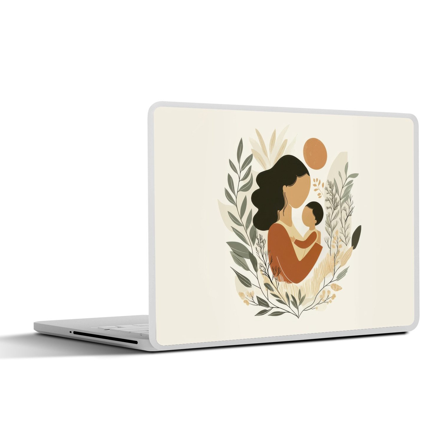 MuchoWow Laptop-Aufkleber Illustration - Mutter - Kind - Liebevoll, (1tlg), Aufkleber Geeignet für Laptops, Schutz vor Kratzern, Sticker, 32x23 cm