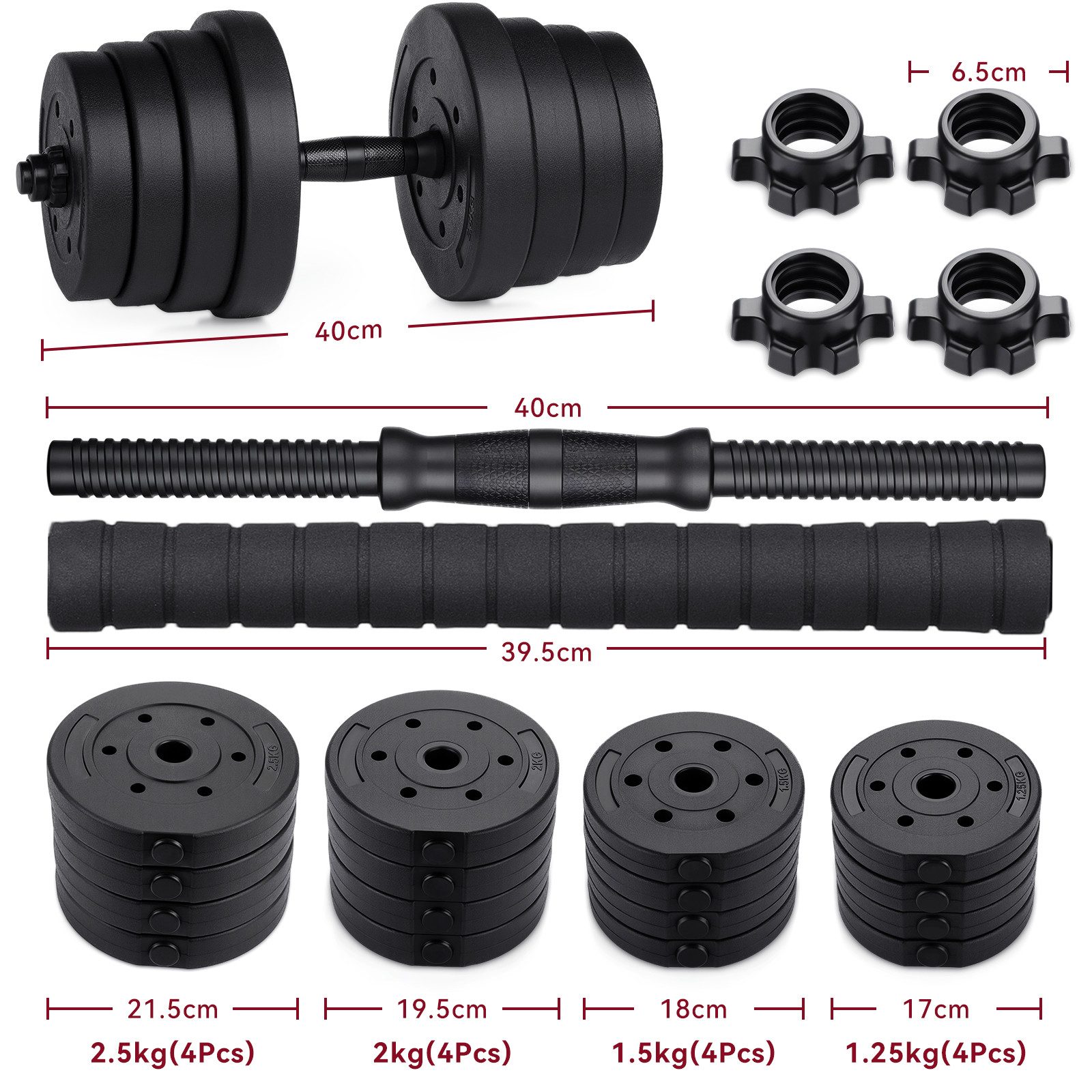 kehot Hantel-Set 30kg Hantelset aus PVC mit Zementfüllung - Kurz- & Langhantel, (2-in-1 Kurzhantel & Langhantel mit Verbindung für Langhantel, Ideal für Intensives Arm-, Brust- & Ganzkörpertraining Daheim), Robustes PVC, Sicherer Halt durch Muttern, Platzsparendes 2-in-1 Set