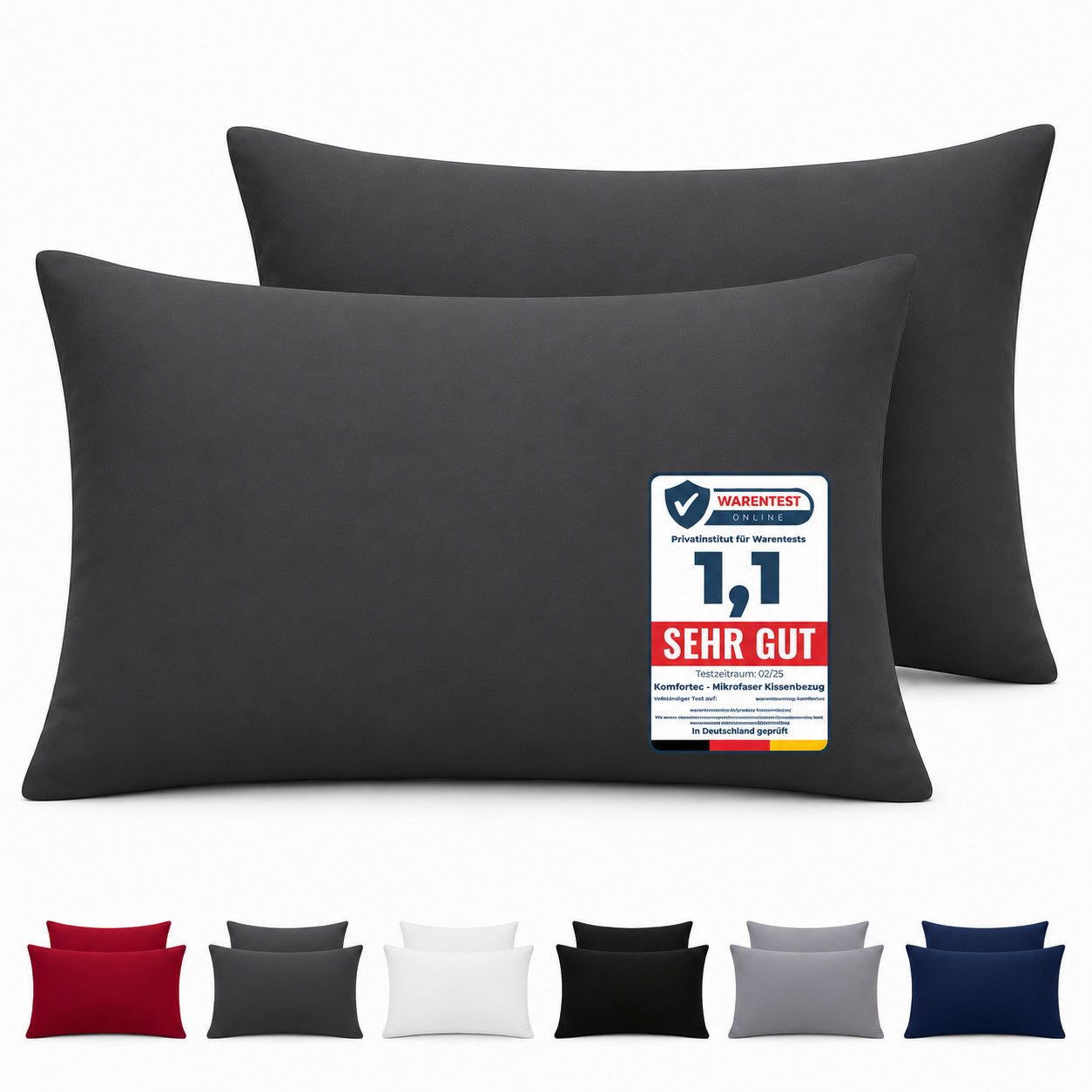 Komfortec Kissenbezug Premium Kopfkissenbezug, gebürstet 100% Mikrofaser 90g/m², (2 Stück), 40x60 cm mit Reißverschluss, Superweiches Kissenhülle Set