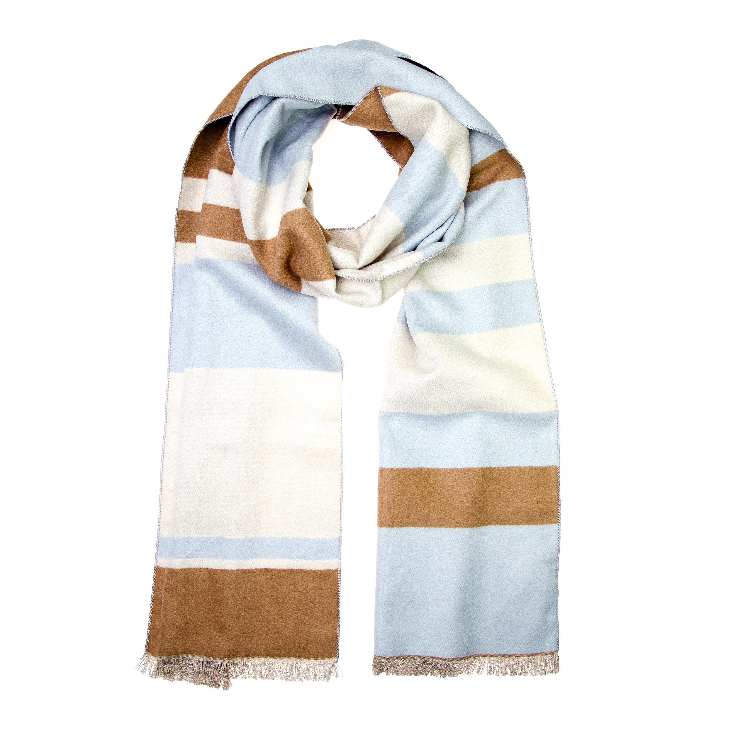 TINITEX Seidenschal Winterschal Seidenflanell Schal blau braun gestreift günstig online kaufen