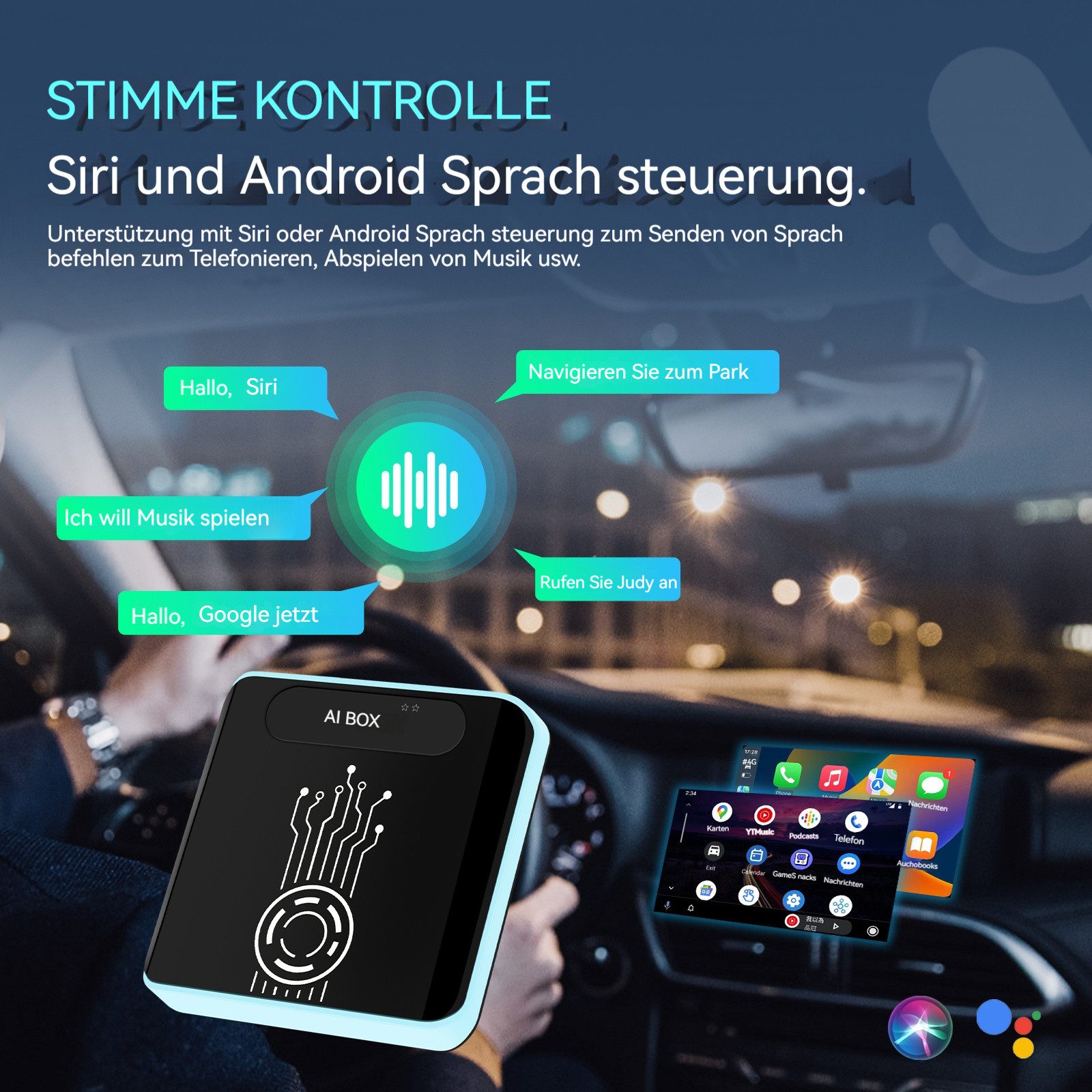 Hikity Wireless Adapter Apple Carplay & Android Auto USB/Typ-C Plug & Play Adapter