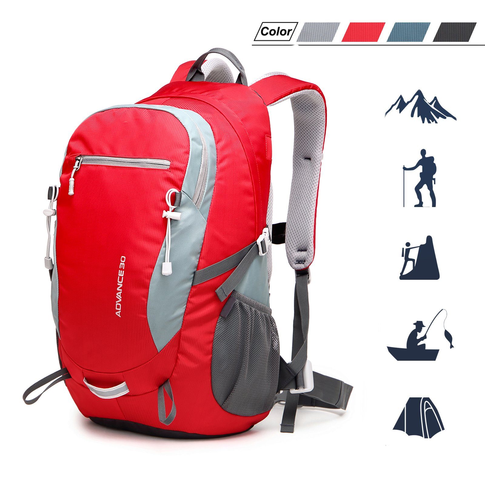 TAN.TOMI Wanderrucksack 40L Großer Wanderrucksack mit Rückenbelüftung, Wasserdicht Daypack (Einschließlich Regenschutz), mit Regenschutz für Outdoor Reisen Camping Trekking Rot