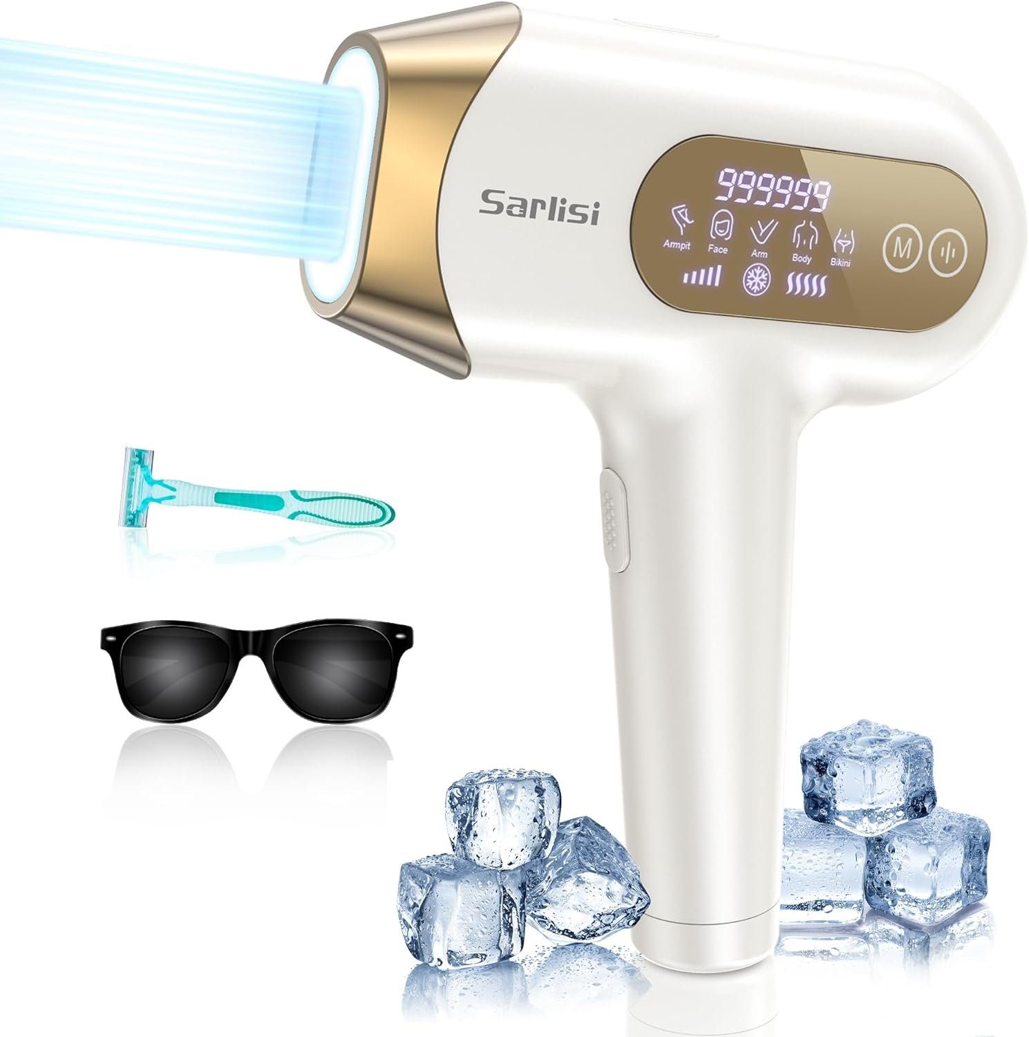 Vivitar IPL-Haarentferner mit EISKÜHLUNG Funktion für Körper+Gesicht, Mit 5 einstellbaren Stufen, mit 999.999 Blitzen/Leichte Impulse, Dauerhafte Schmerzlose Laser Haarentfernung mit Bildschirmanzeige Lichtimpulse, Hautschützende Diamant-Kühltechnologie, 5 Energiestufen + 2 Blitzmodi, Verzögern Sie das Haarwachstum von der Wurzel im Gesicht, Körper