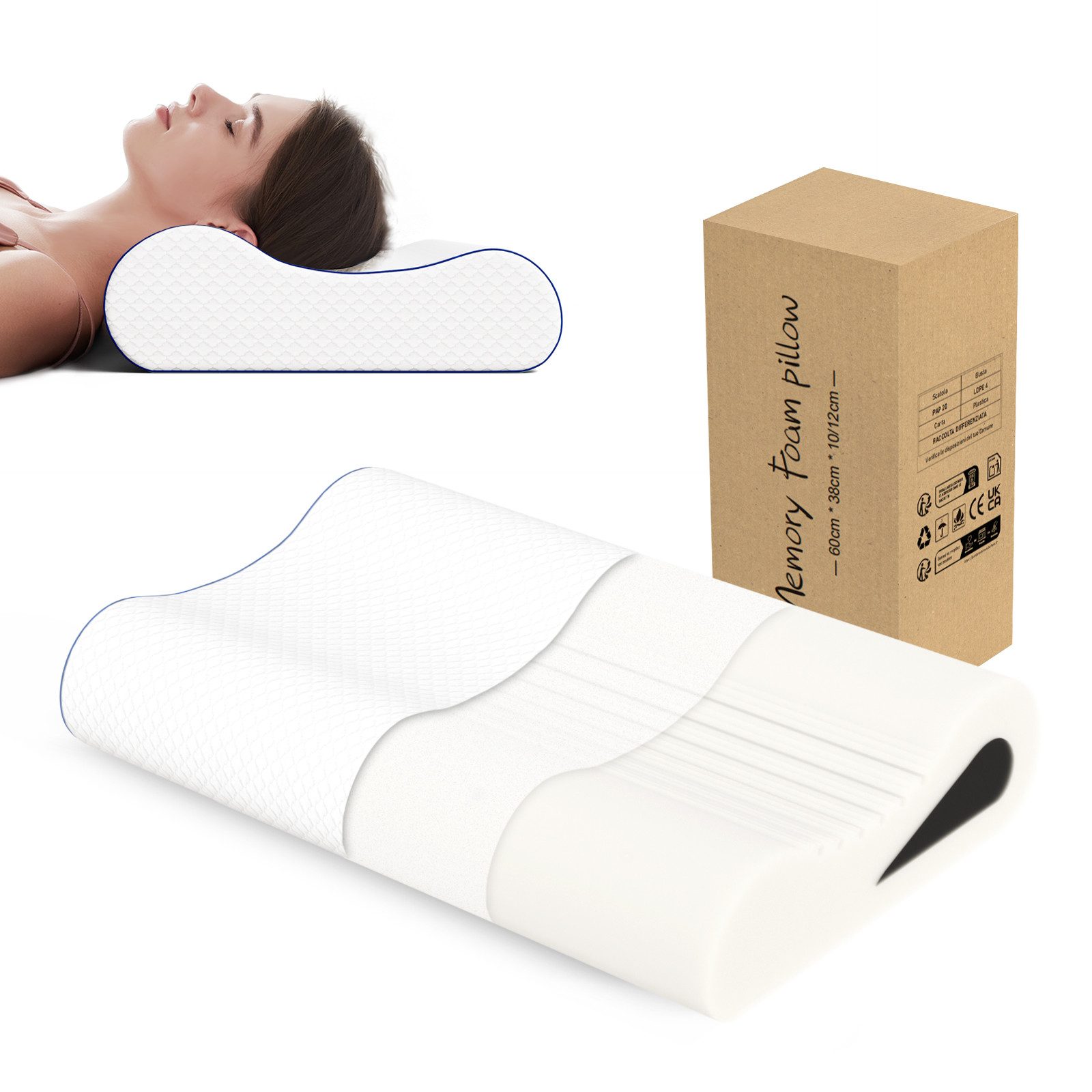 ROYGBIV Nackenstützkissen Memory Foam, Orthopädisches Kissen mit 2 Höhen, Füllung: 38D Memory-Schaum + 60D Stützschaum, 3 Zone Höhe-10/7/12 cm, OEKO-TEX, Abnehmbarer, Waschbarer Bezug