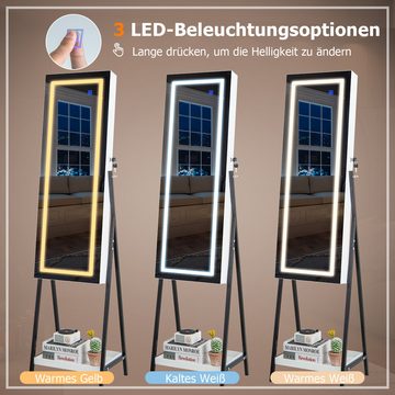 KOMFOTTEU Schmuckschrank mit 3-farbigem LED-Licht & Ablage