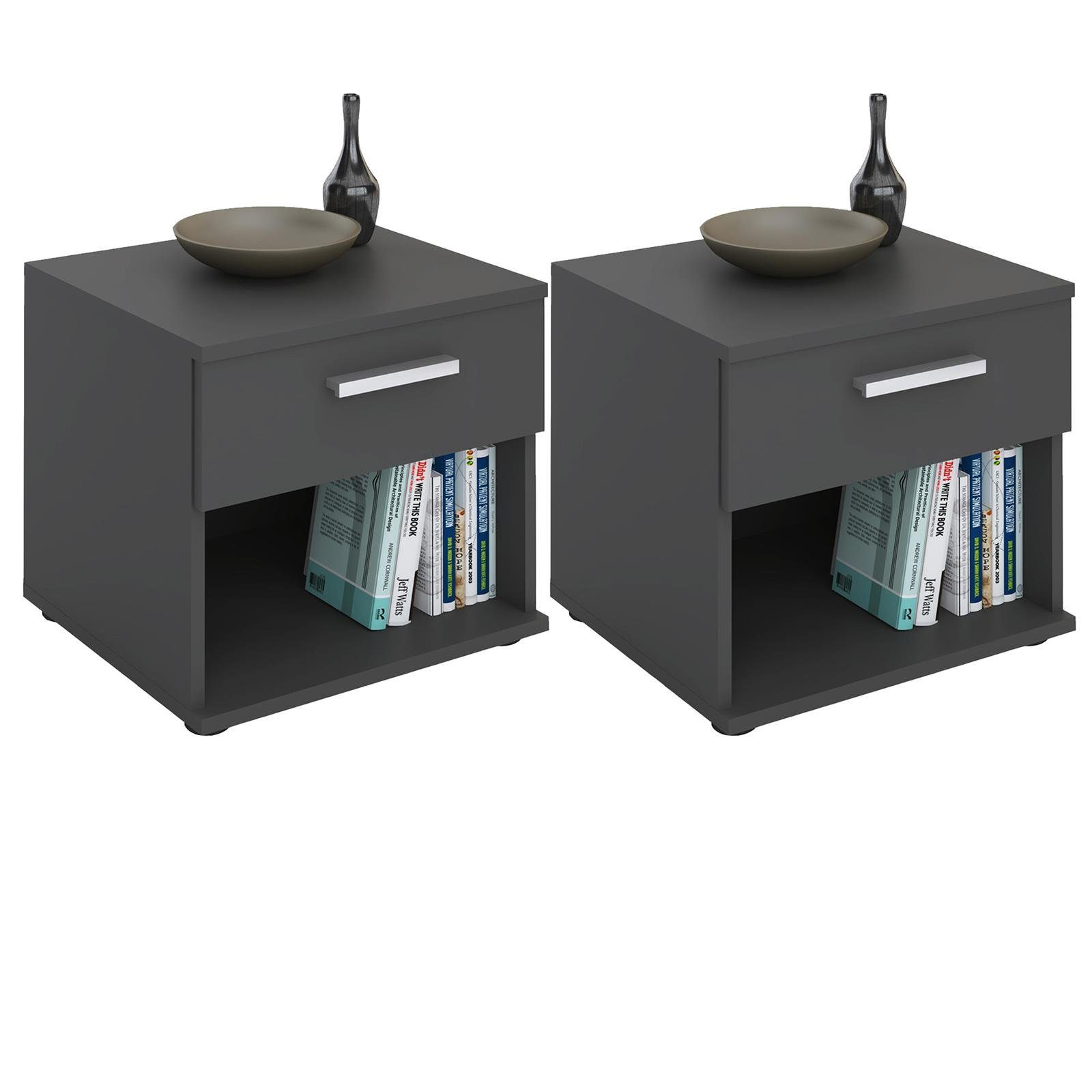 CARO-Möbel Nachtkommode MARY, Nachttisch 2er Set mit Schublade und Ablagefach Grau
