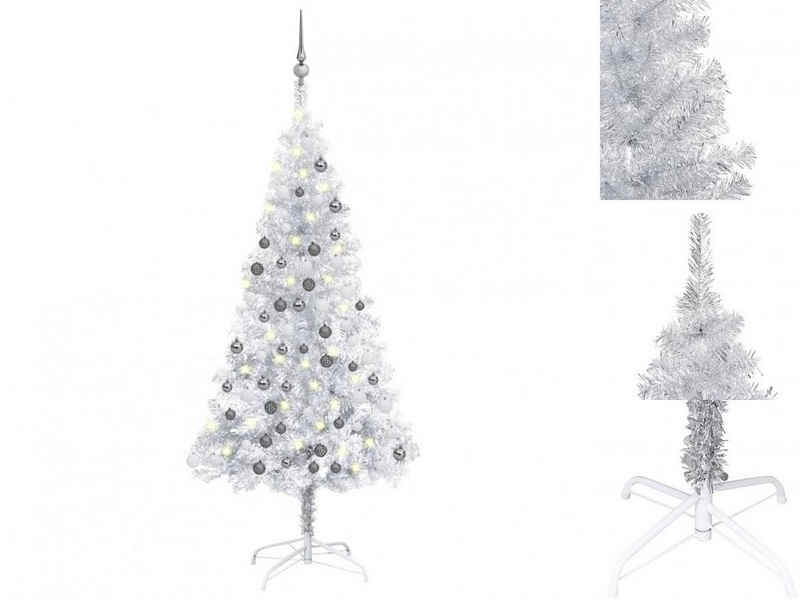 vidaXL Künstlicher Weihnachtsbaum Künstlicher Weihnachtsbaum mit LEDs Kugeln Silbern 150cm PET