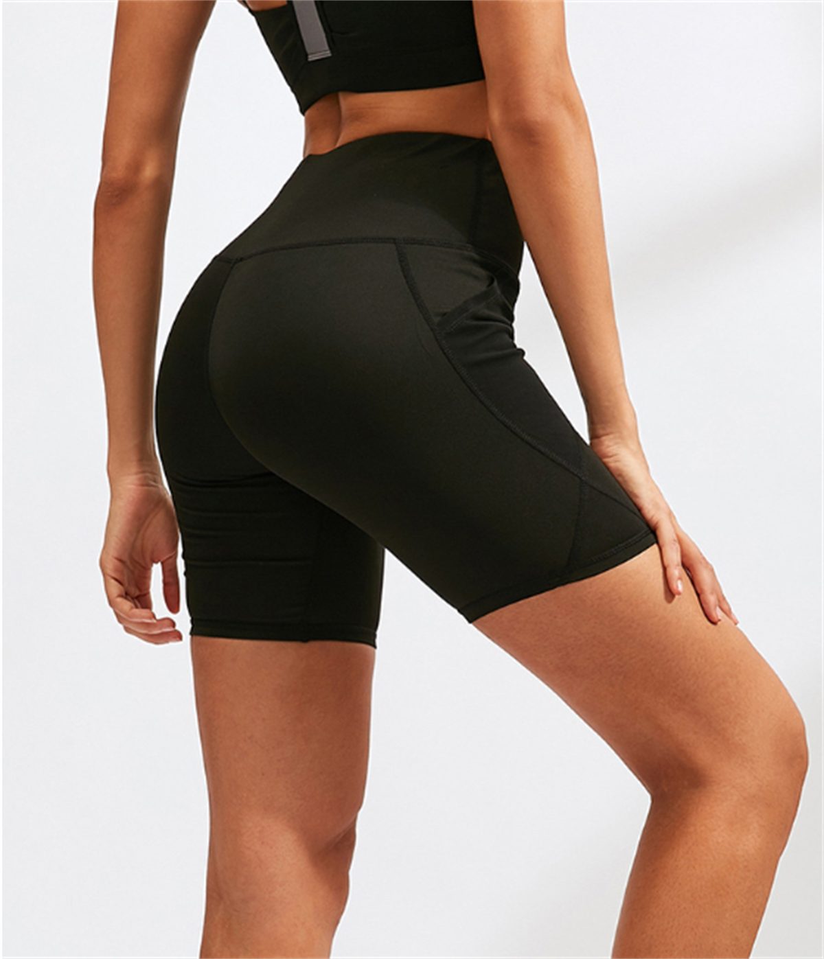 carefully selected Yogashorts Damen-Shorts mit hoher Taille, Netztasche, Stretch, schnell trocknend schwarz