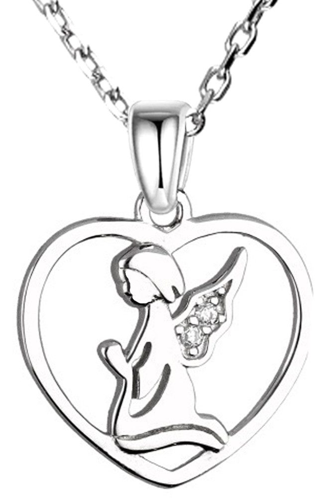 Kette mit Anhänger Herzkette Engelkette 925 Sterling Silber Herz Engel Halskette