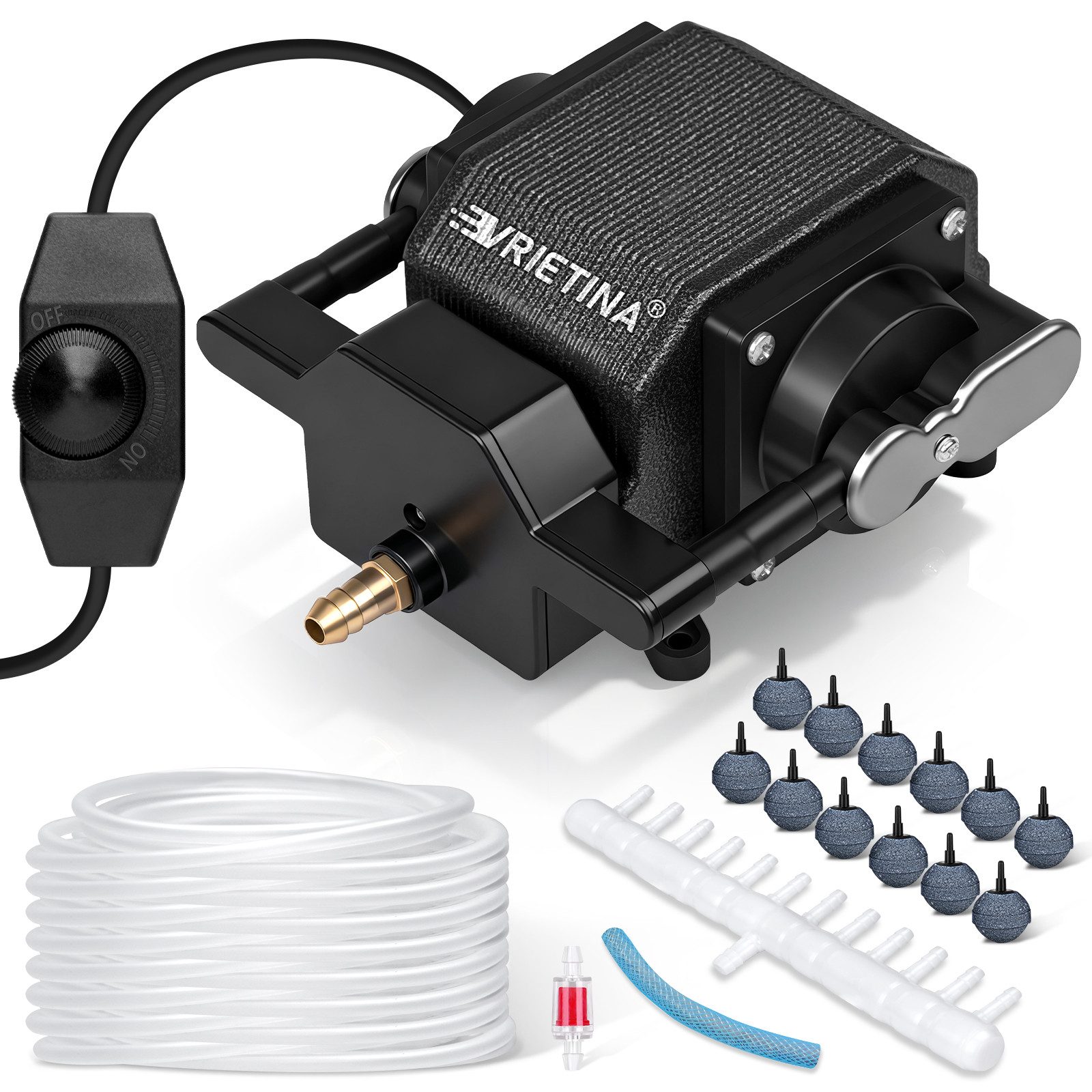 XERSEK Аэраторы пруда 40W Stark Teichluftpumpe Gartenteich Belüfter 45kPa Luftmenge Regelbar, 4800 l/h, (Luftpumpe für Teich 12 Ausgänge, Rostfreies Alu-Gehäuse, Magnetantrieb), Sauerstoffzufuhr für 43.000–72.000L Wasser, Teich/Aquarium/Aquarium