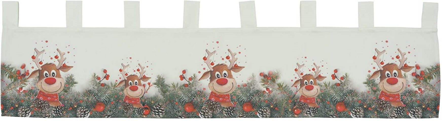 Gardine mit Motiv Elch mit roter Nase - Weihnachtsgardine, TextilDepot24, halbtransparent
