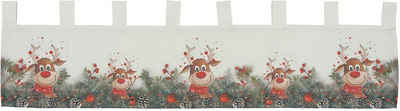 Gardine mit Motiv Elch mit roter Nase - Weihnachtsgardine, TextilDepot24, halbtransparent