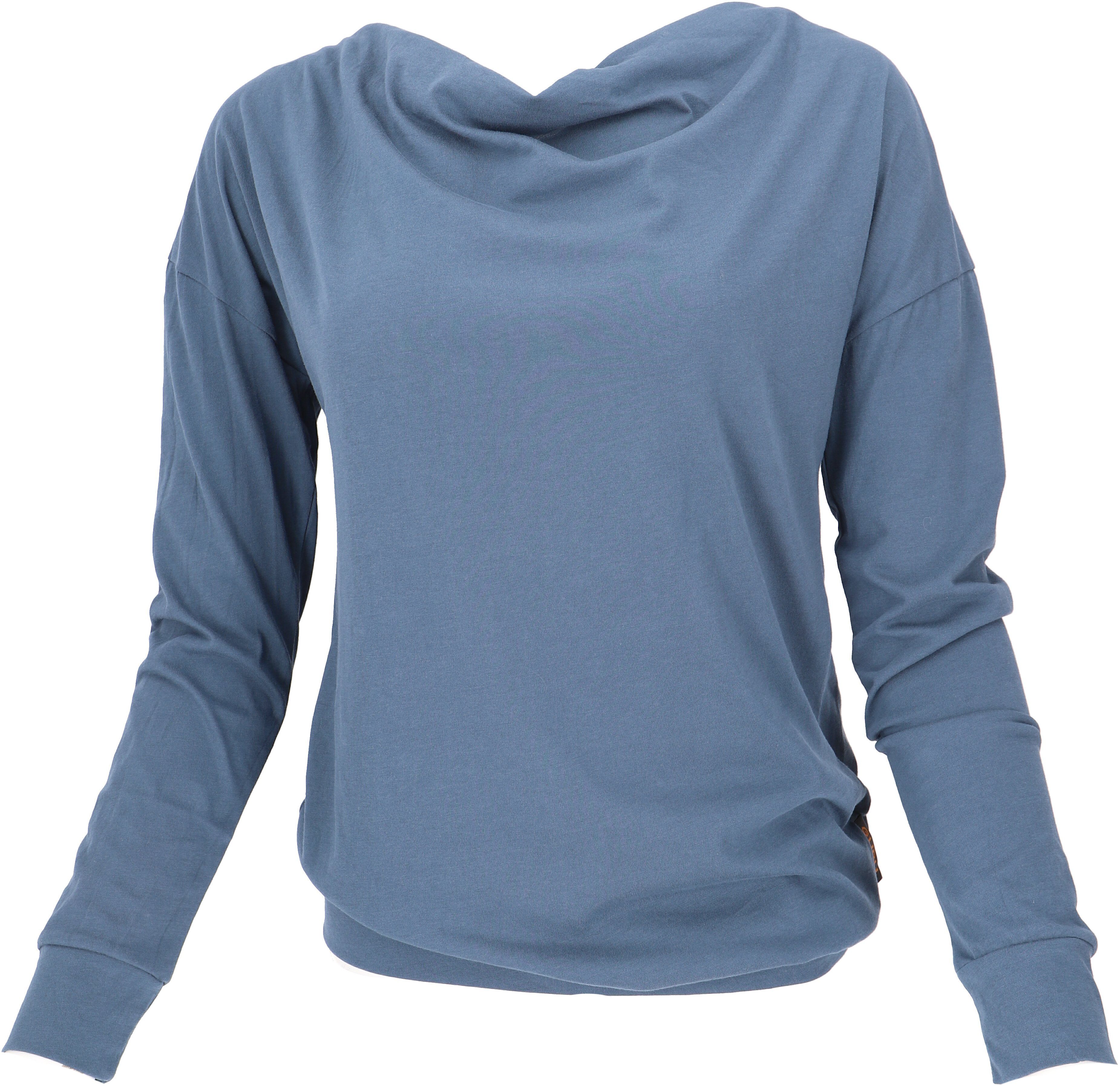 Guru-Shop Longsleeve Langarmshirt mit Wasserfallkragen, Yogashirt.. alternative Bekleidung