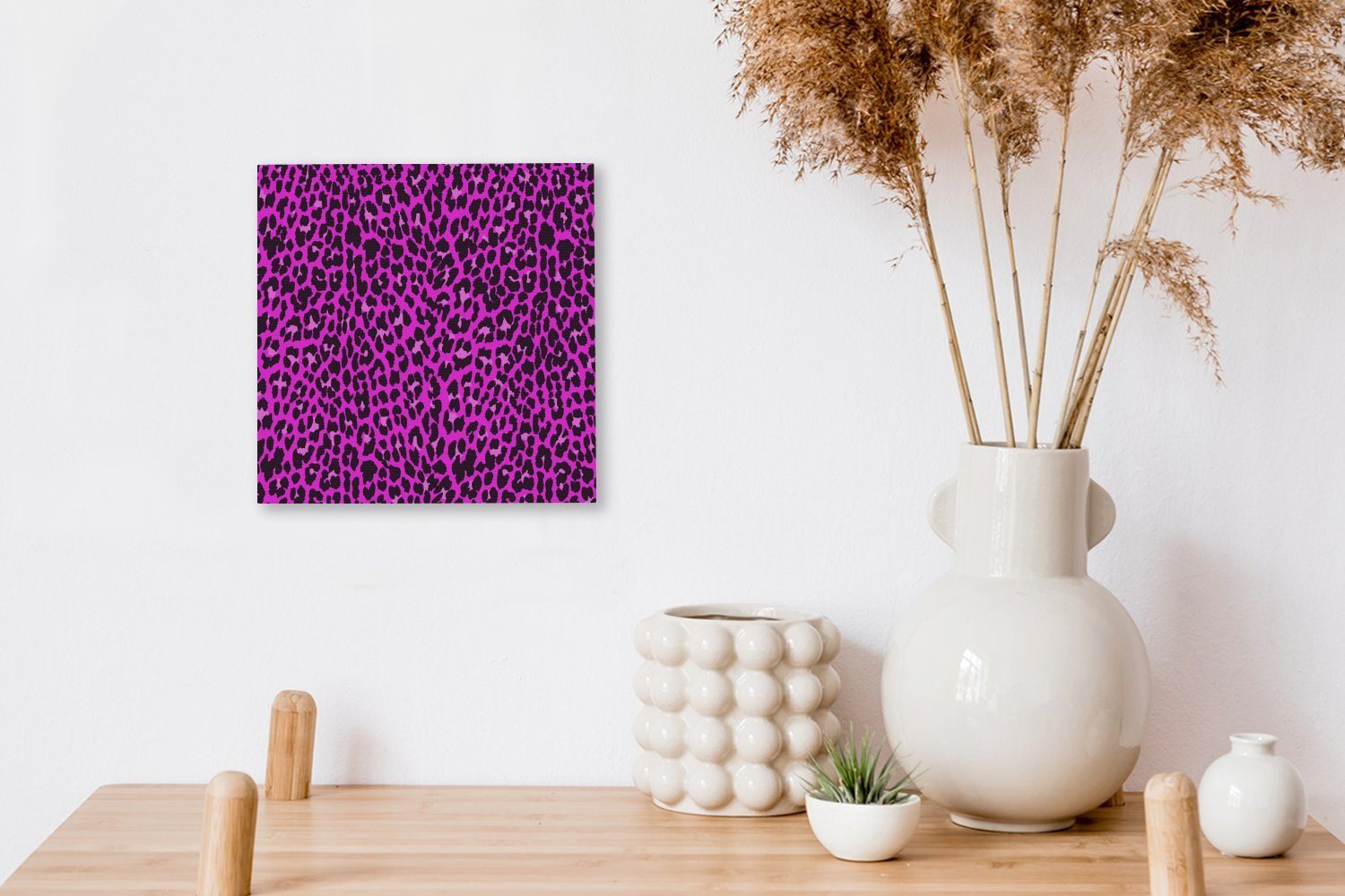Leopardenmuster OneMillionCanvasses® Muster - Wohnzimmer St), Leinwandbild Schlafzimmer Leinwand Bilder für (1 Rosa, -