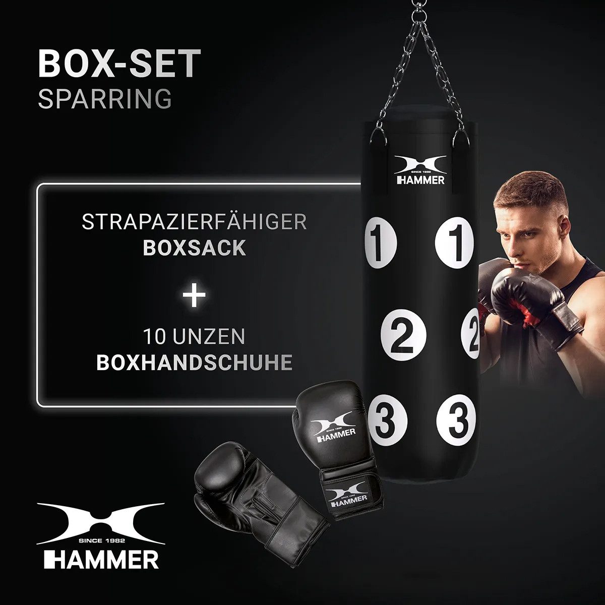 Hammer Boxsack Sparring (Set mit Boxhandschuhen)