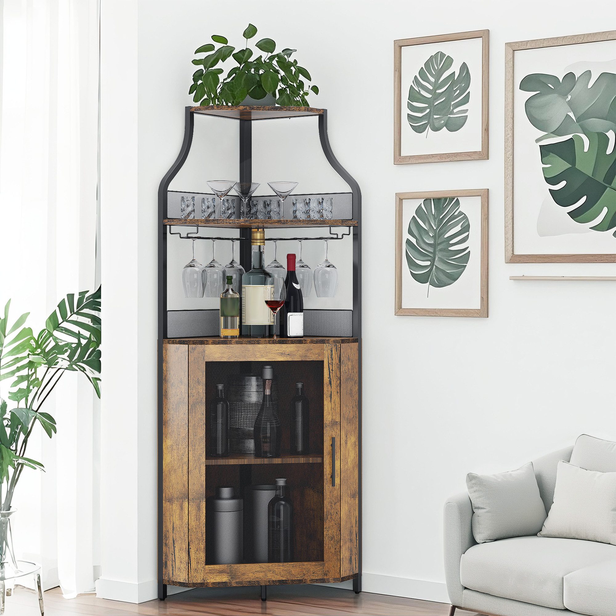 GarveeMore Weinschrank Weinregal Eckschrank Weinständer Barschrank mit Glas günstig online kaufen