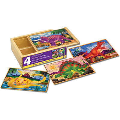 Melissa & Doug Puzzle 4 Holzpuzzle im Kästchen - Dinosaurier, Puzzleteile