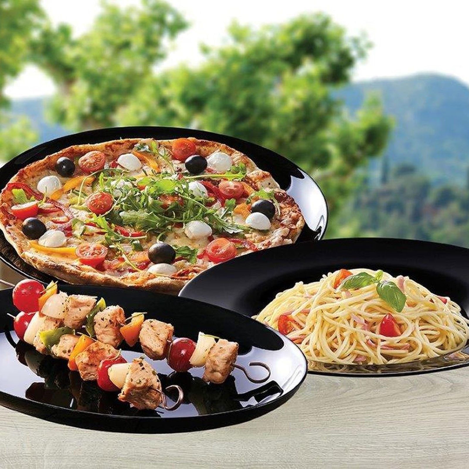 CreaTable Tafelservice 15889, Serie ITALIEN PARTY black, Pastateller 29 cm (6-tlg), 6 Personen, hochwertiges Opalglas