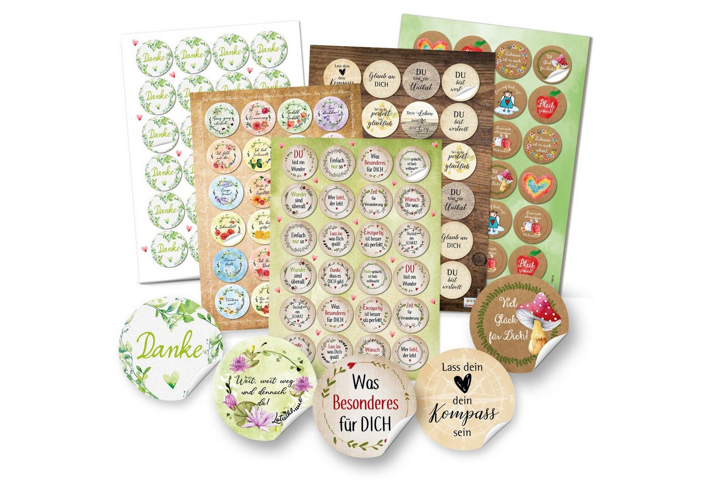 Logbuch-Verlag Aufkleber Aufkleber Set mit Sprüchen - 5 x 24 Geschenkaufkleber zum Briefe