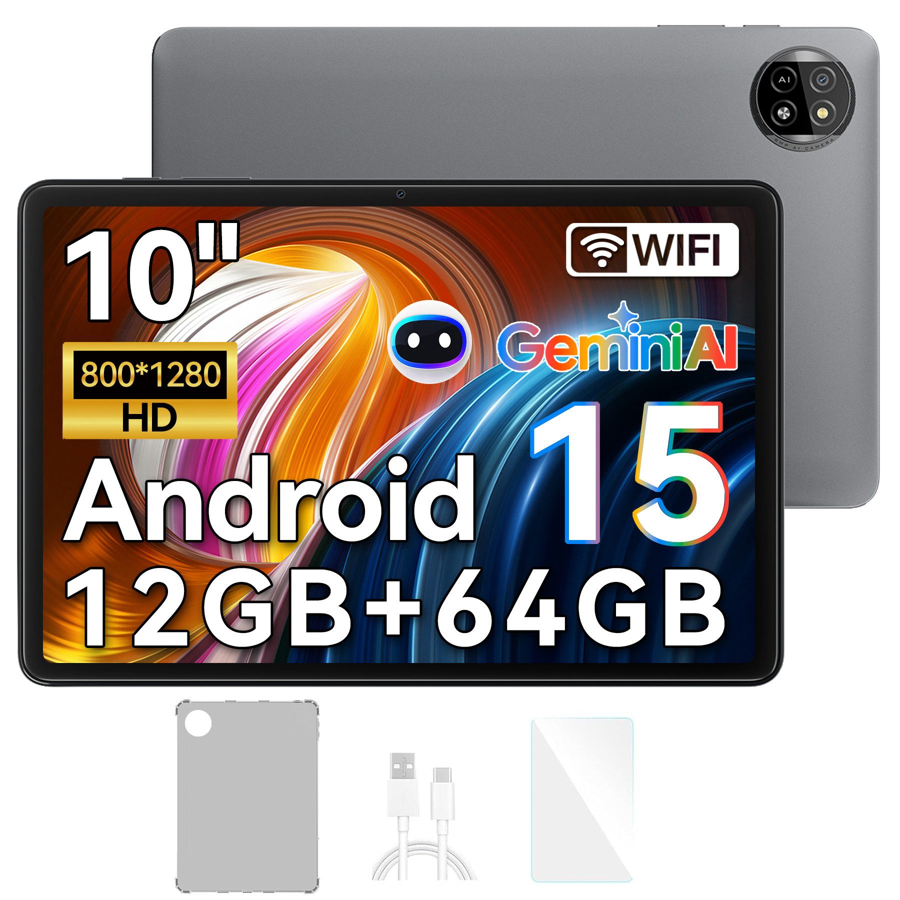 blackview Tab20WiFi Android15 incl. Hülle/Displayschutzfolie Tablet (10", 64 GB, Android15, 6000mAh, HD+, incl. Tablet-Hülle)
