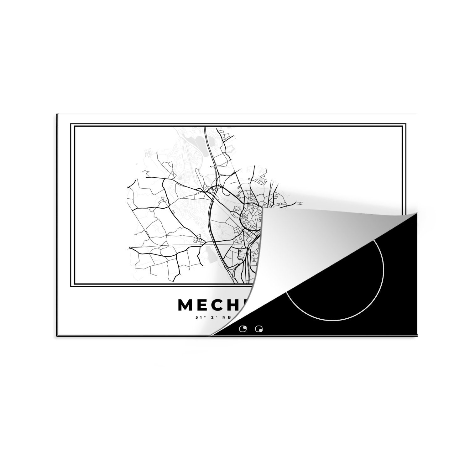 MuchoWow Herdblende-/Abdeckplatte Belgien - Mechelen - Stadtplan - Karte - Schwarz und weiß - Karte, Vinyl, (1 tlg), 81x52 cm, Induktionskochfeld Schutz für die küche, Ceranfeldabdeckung