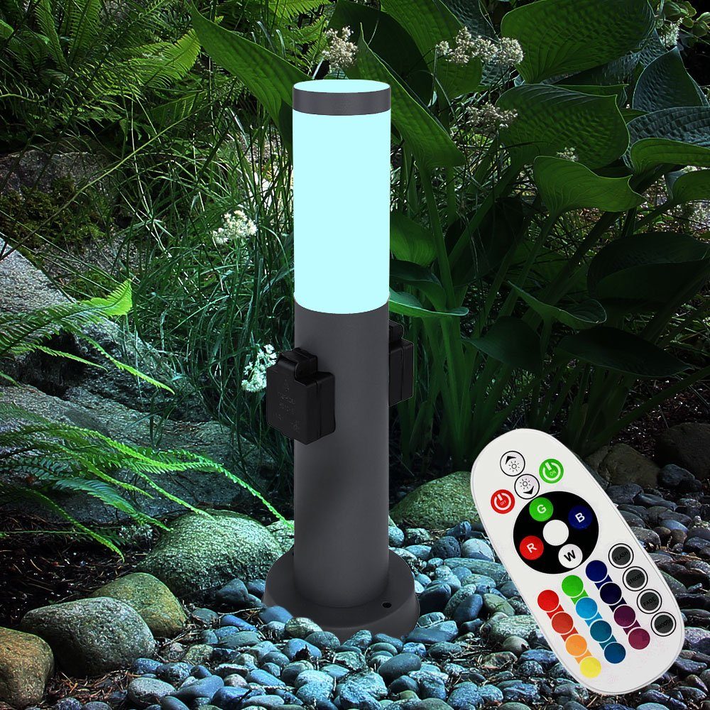 Sockelleuchte, Außen Steh Lampe dimmbar Garten Steckdosen