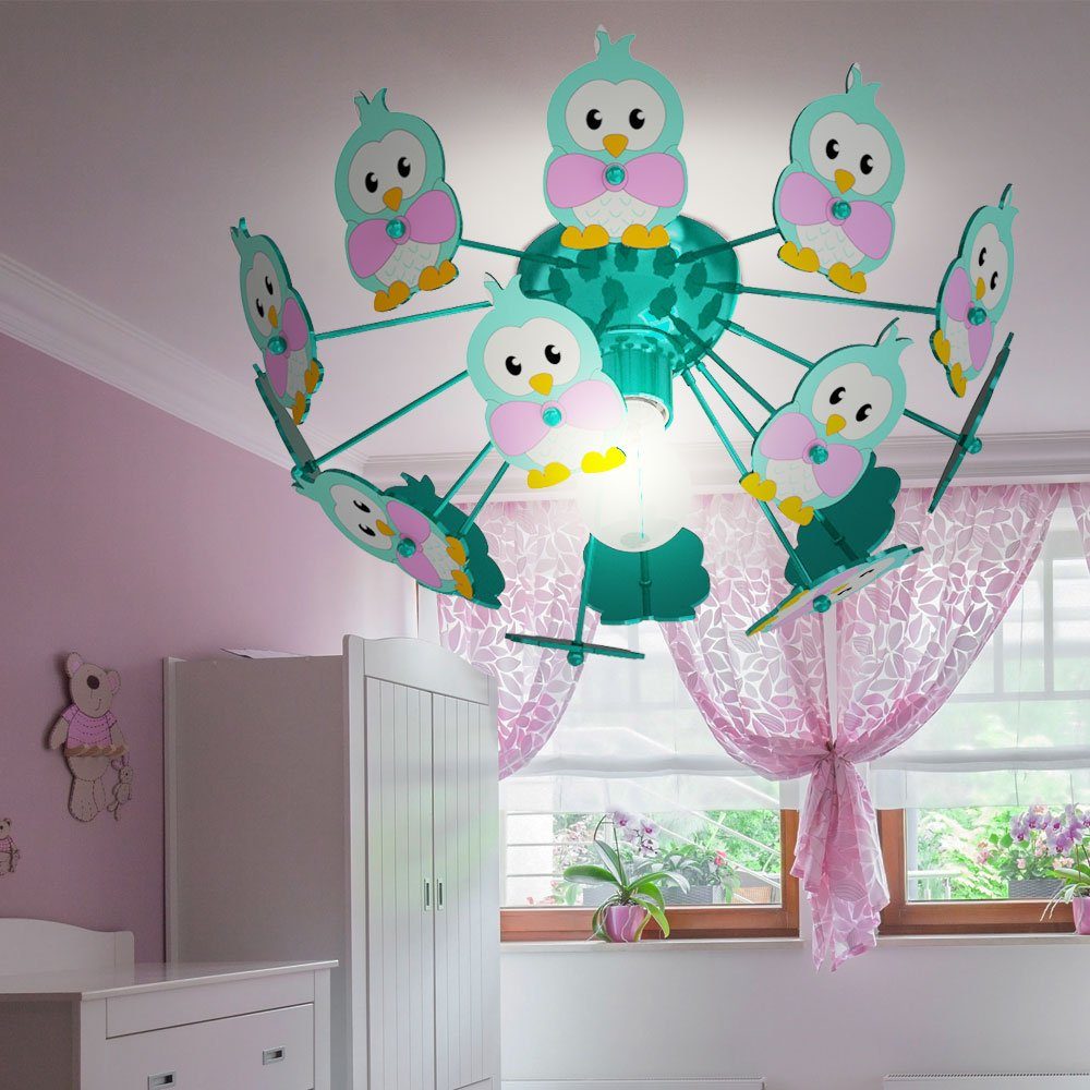etc-shop Dekolicht, Leuchtmittel inklusive, Warmweiß, Farbwechsel, Kinder Zimmer Decken Lampe Fernbedienung Eulen Tier Leuchte im Set