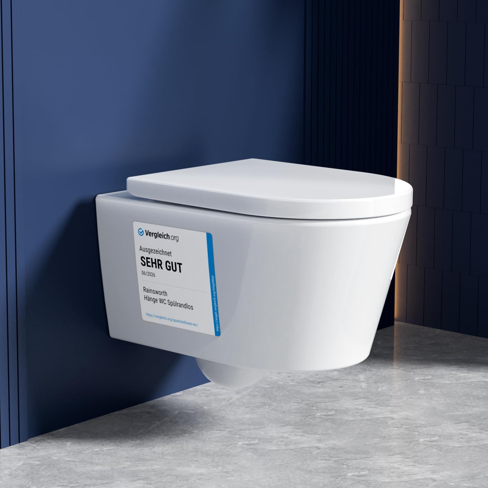 Rainsworth Tiefspül-WC Hänge WC Spülrandlos Einloch Spülung Toilette, 48.5cm lang