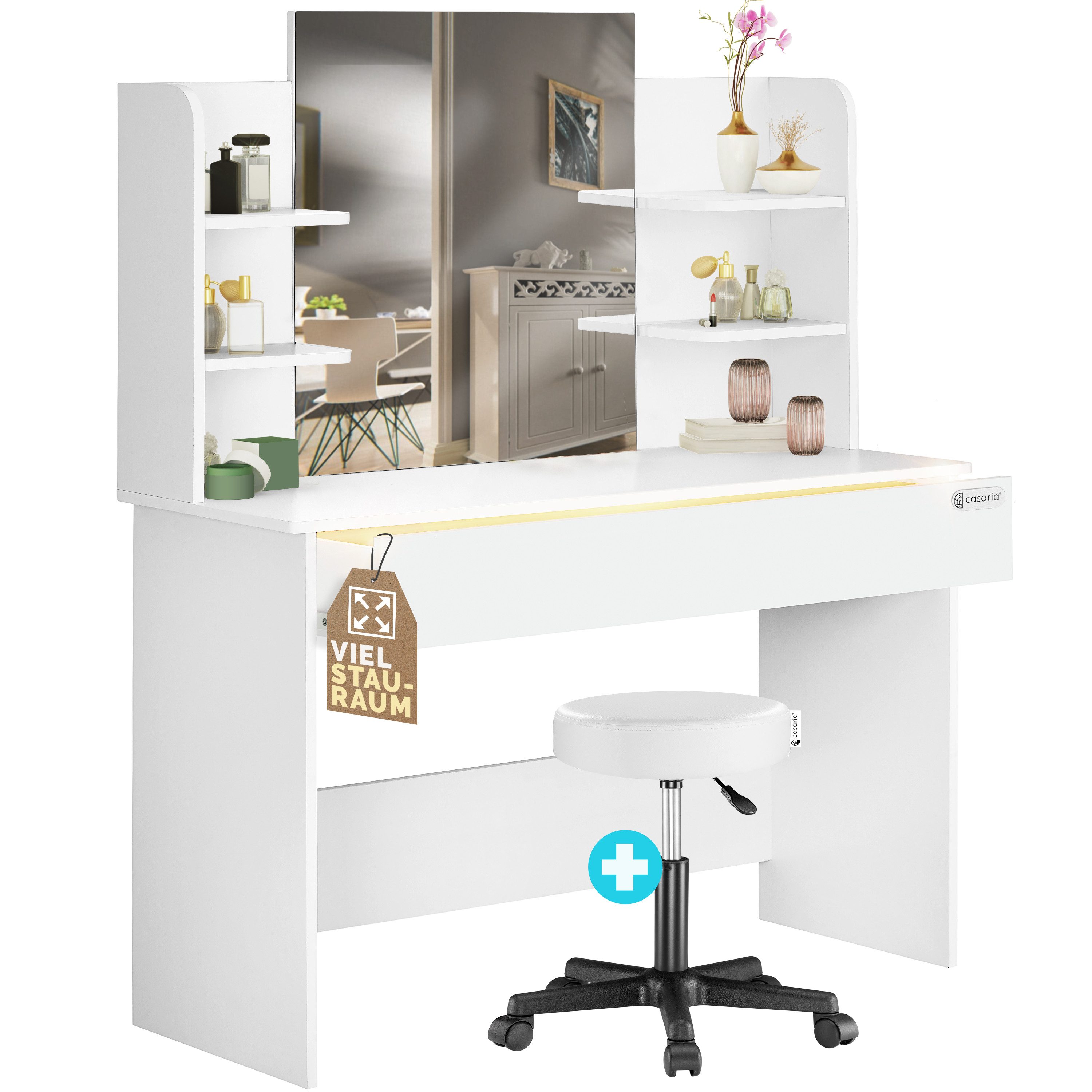 Casaria Schminktisch Lucia, mit Spiegel und Hocker LED Schublade Schminkkom günstig online kaufen