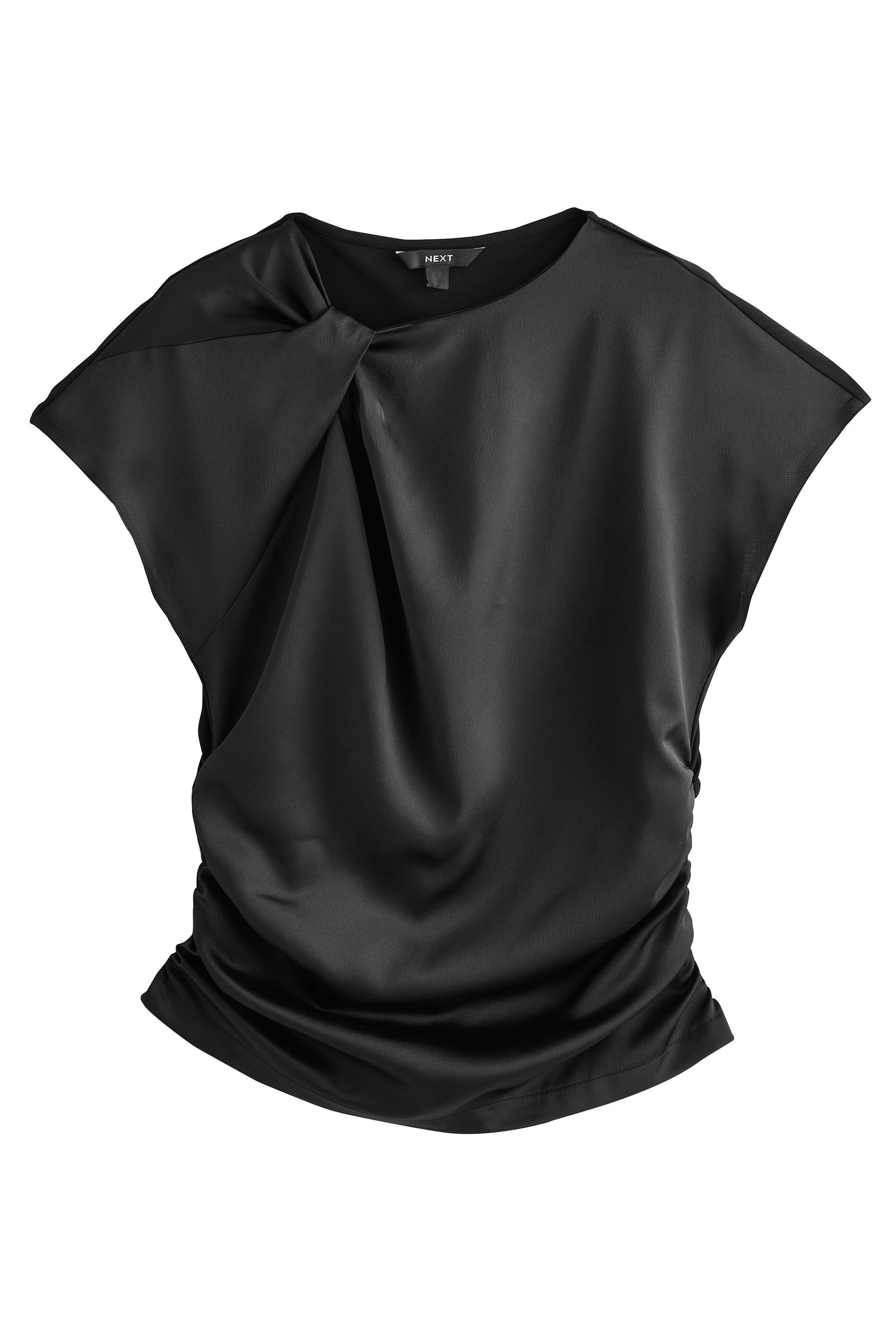 Next Kurzarmbluse Gerafftes Satin-Oberteil mit kurzen Ärmeln (1-tlg) günstig online kaufen