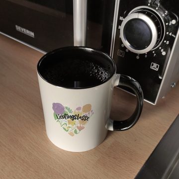 speecheese Tasse Lieblingstasse Kaffeebecher in schwarz mit Blumen in Herzform