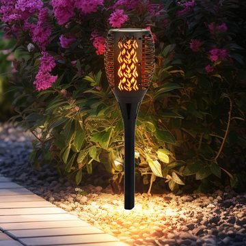 etc-shop LED Solarleuchte, LED-Leuchtmittel fest verbaut, LED Außen SOLAR Steck Lampe Weg Garten Fackel Feuer Effekt