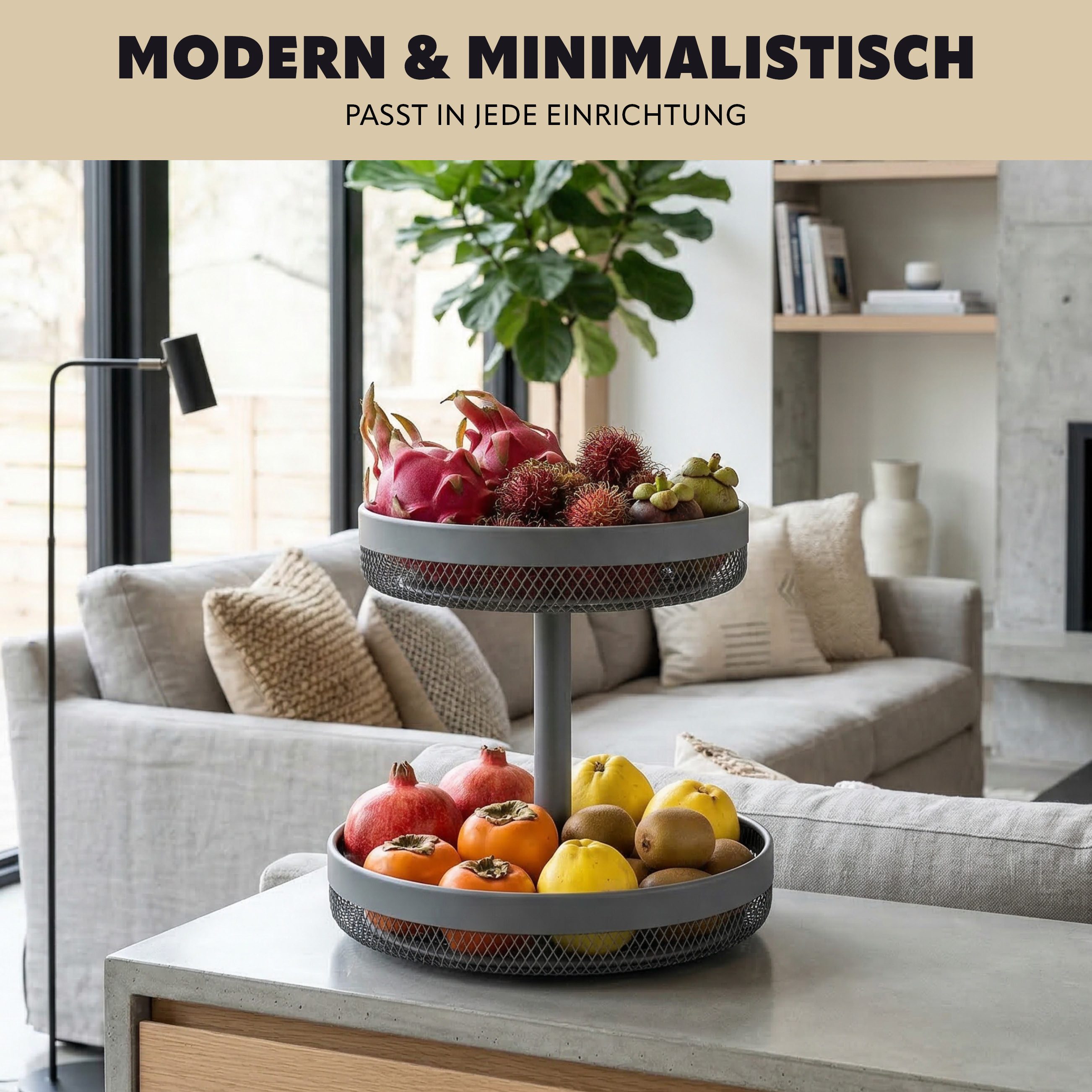 eluno Obstschale rund 2-stöckig, Ø 25 cm und 30 cm, aus Metall, Metall, (1-tlg)