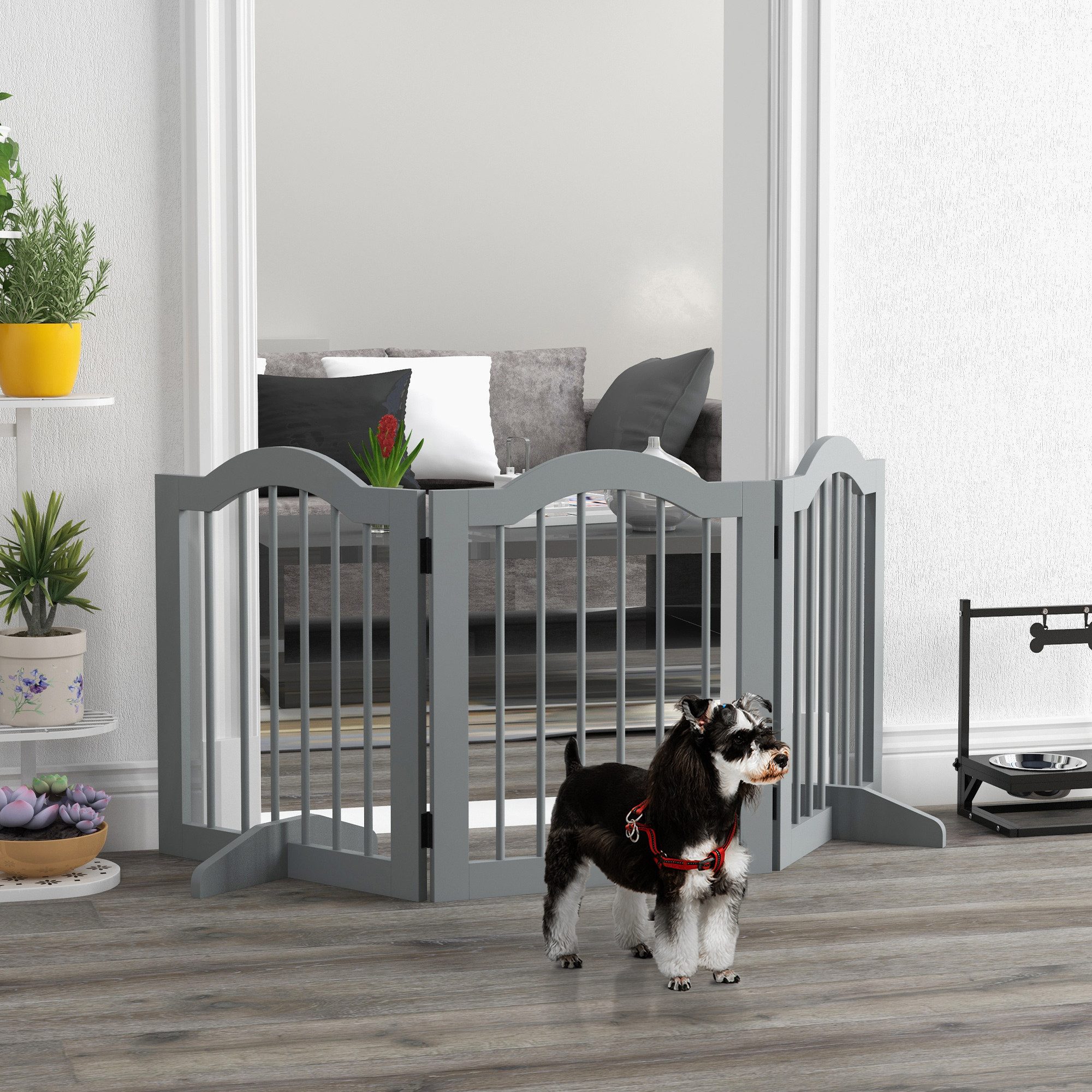 PawHut Hundegitter Hund Türschutzgitter Faltbar mit 2 Stützfüßen (Absperrgitter, 1 St., Absperrgitter), für Küche, Flur, Hellgrau