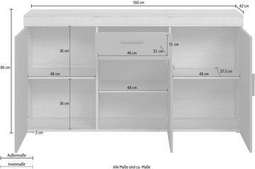 Home affaire Sideboard Tyler (Packung, 1 St), Mit Hirnholzapplikationen - Aufgebaut (B/T/H): 160/42/86 cm