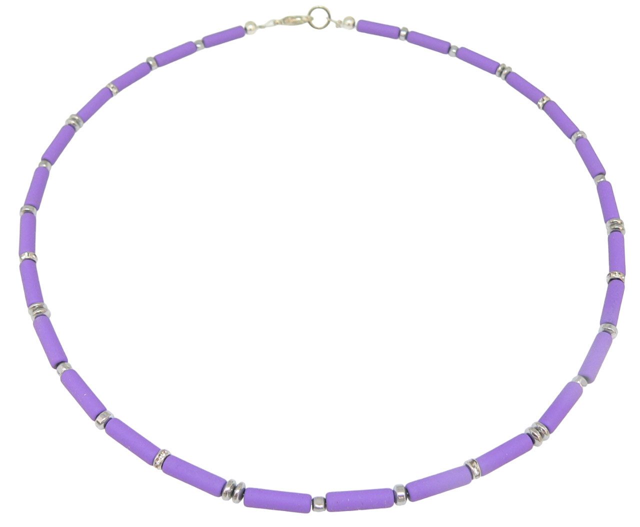 Collier 034. Halskette Collier Walzen 4mm Hämatit matt lila Elemente silber