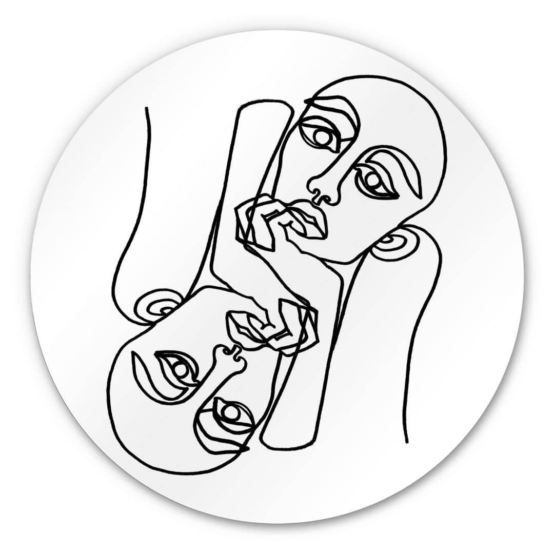 K&L Wall Art Alu-Dibond-Druck Metallposter Rund abstrakte Linienkunst Ava sinnliche Wanddeko, Metalloptik Wandbild Ø 20cm