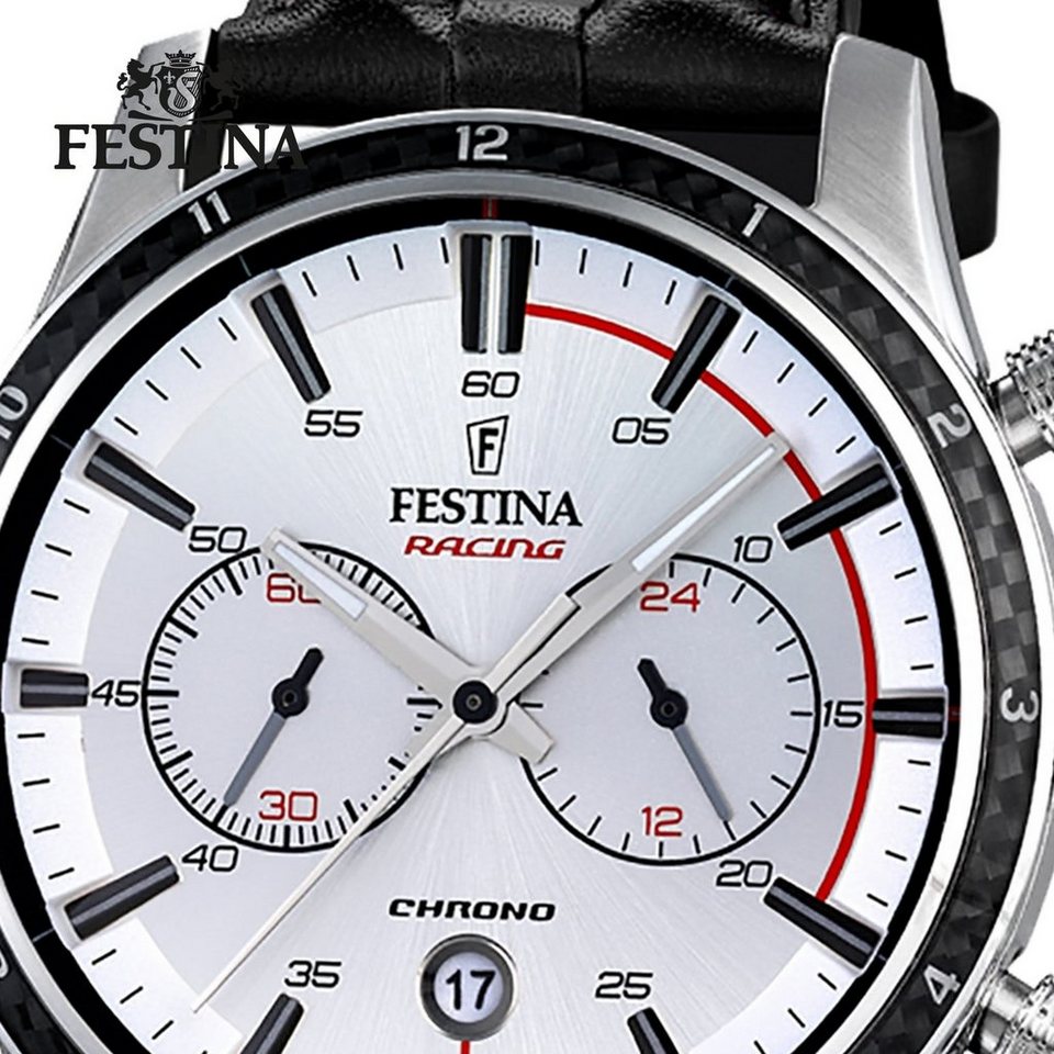 Festina Chronograph Festina Herren Uhr F16874/1 Chronograph, Herren  Armbanduhr rund, Lederarmband schwarz | Multifunktionsuhren